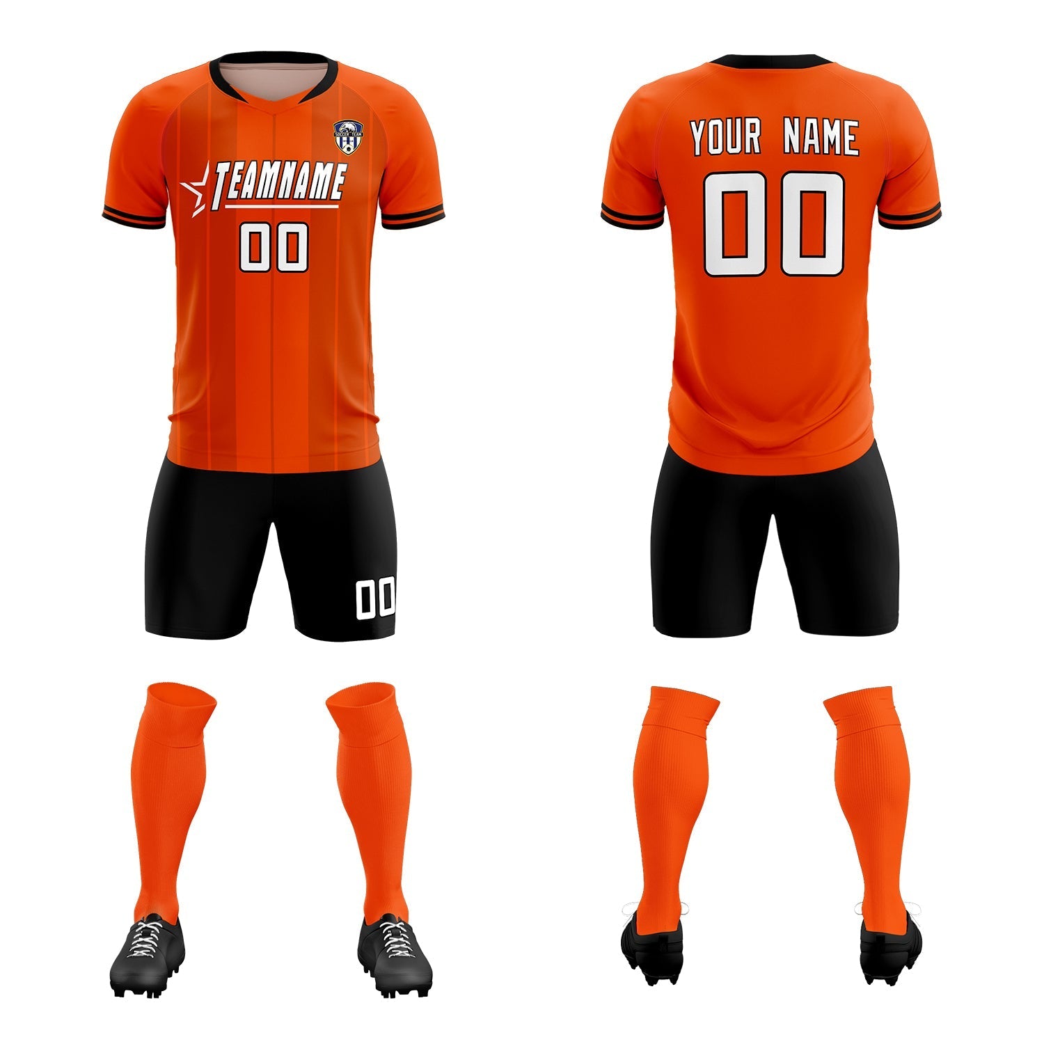 Custom Orange Classic Striped Personalized Soccer Tops/Sets Jersey
