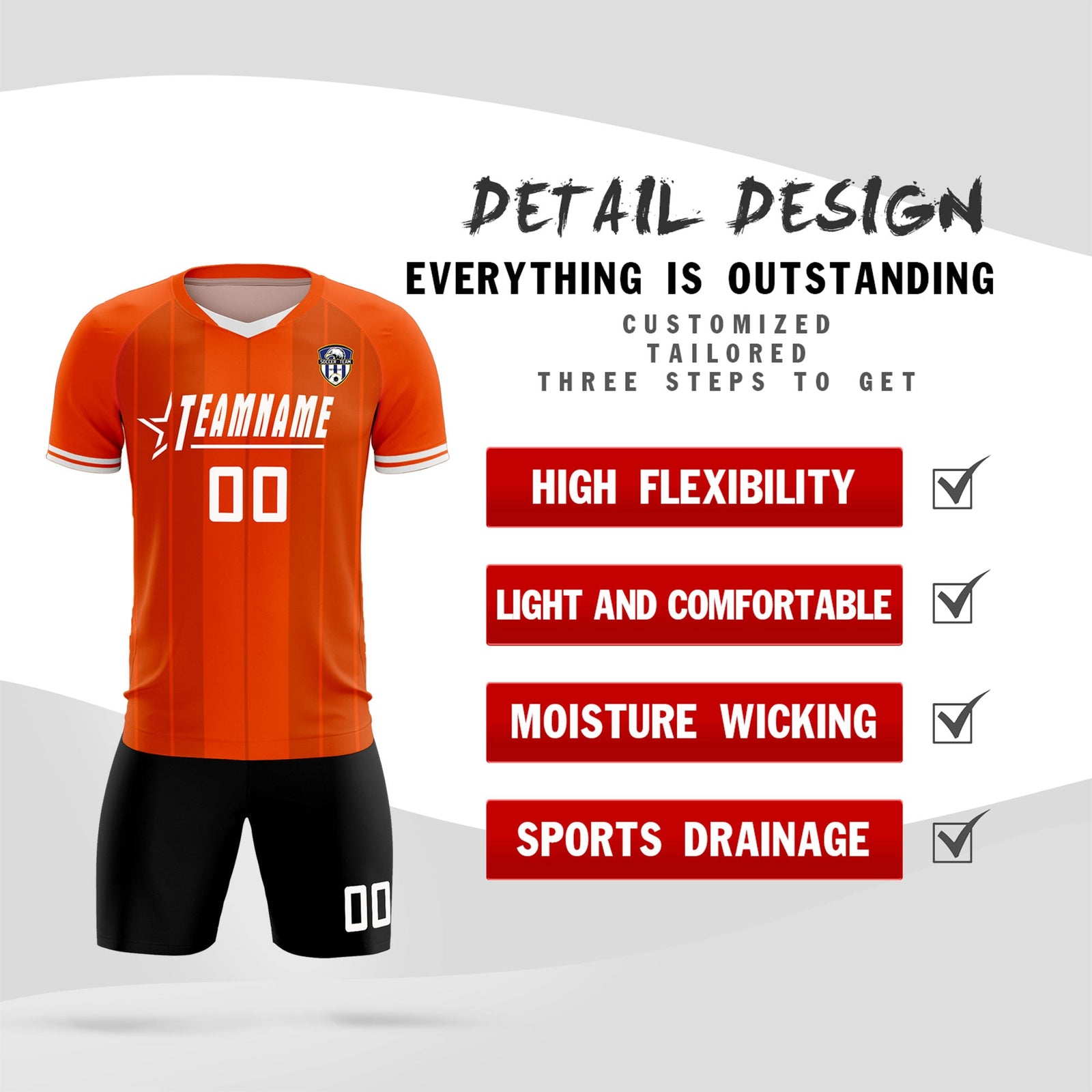 Custom Orange Classic Striped Personalized Soccer Tops/Sets Jersey
