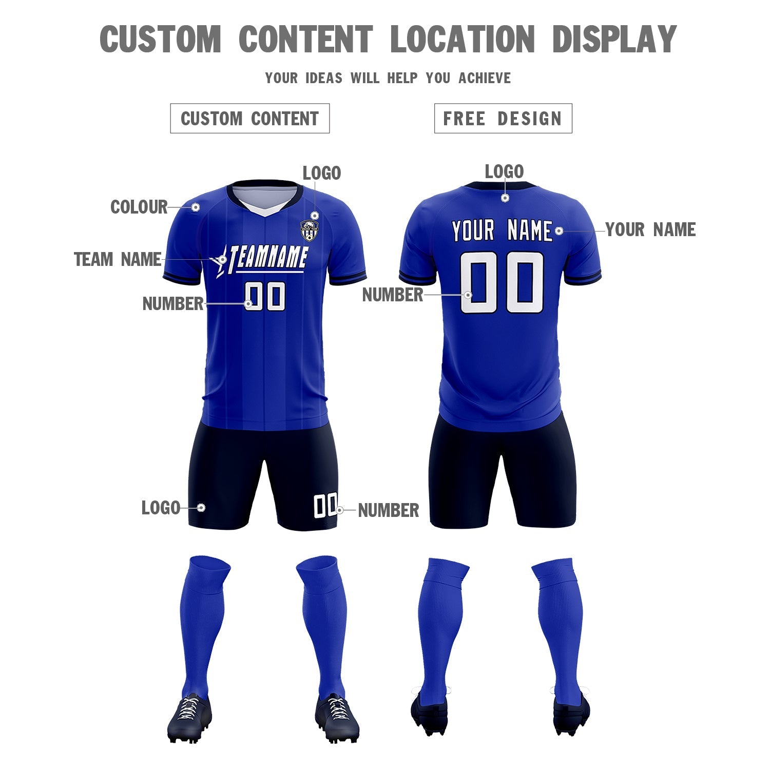 Custom Royal Classic Striped Personalized Soccer Tops/Sets Jersey