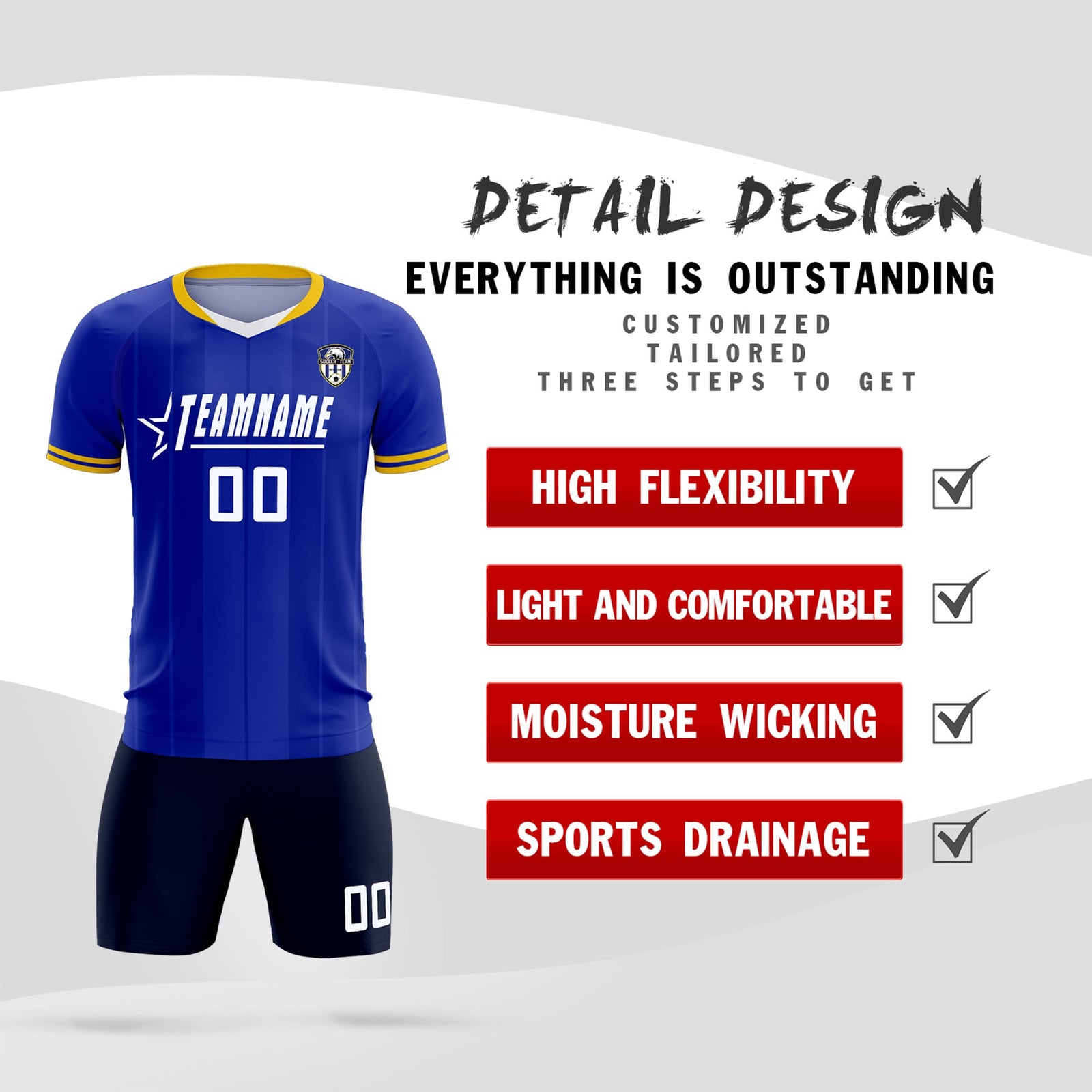 Custom Royal Classic Striped Personalized Soccer Tops/Sets Jersey