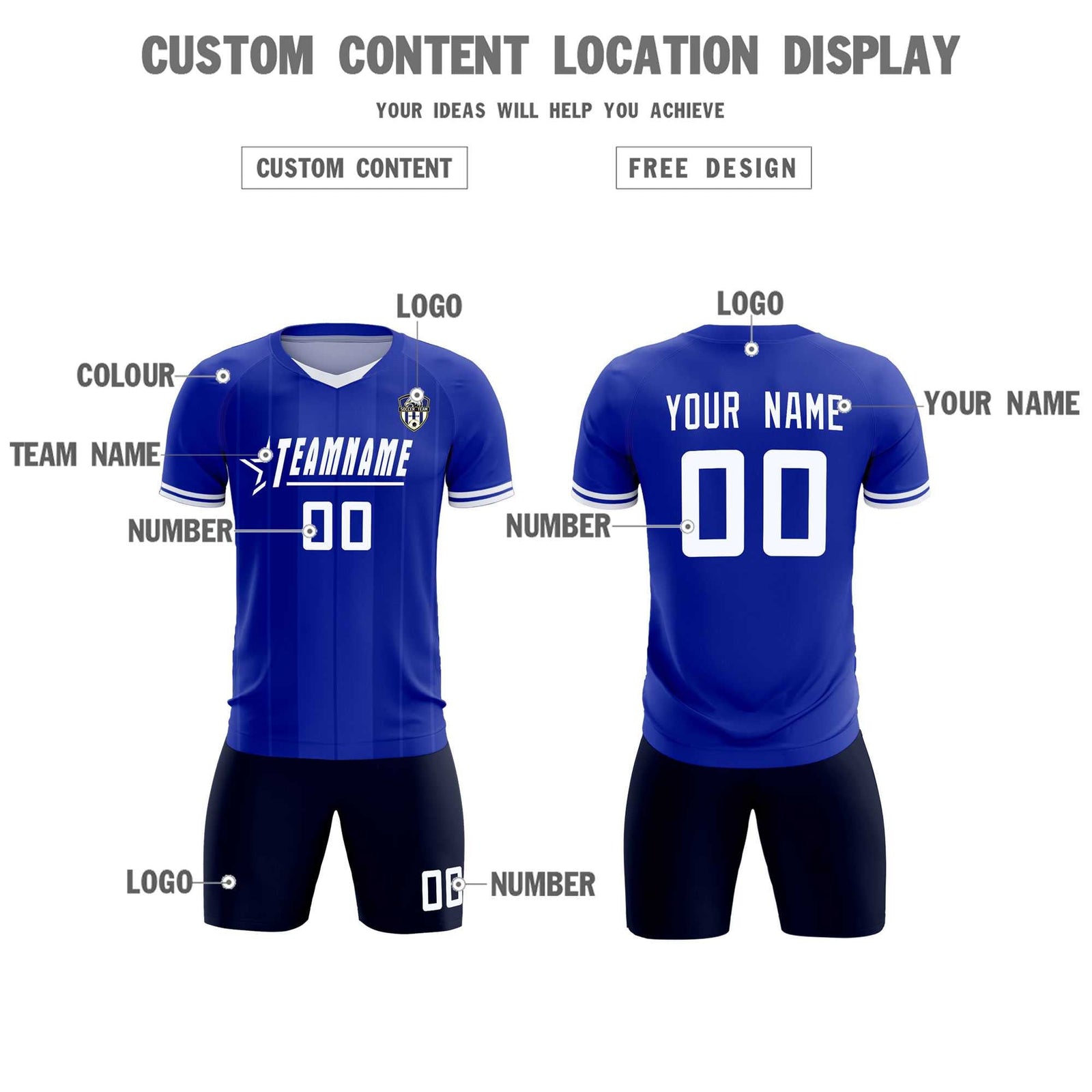 Custom Royal Classic Striped Personalized Soccer Tops/Sets Jersey