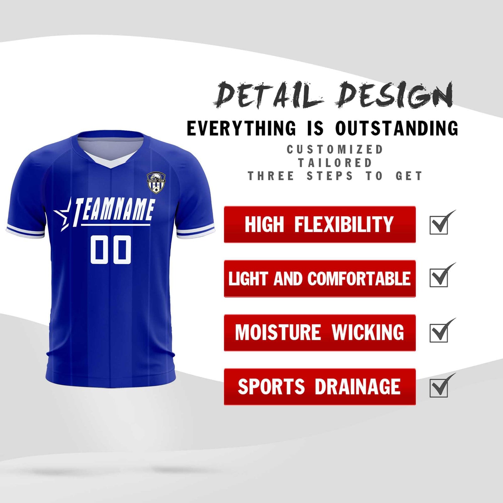 Custom Royal Classic Striped Personalized Soccer Tops/Sets Jersey
