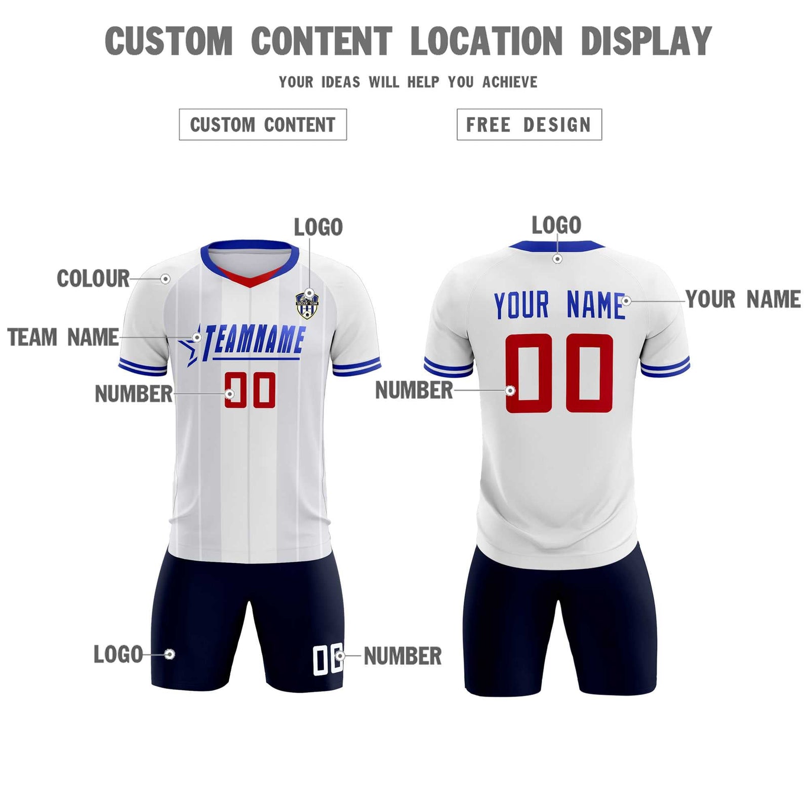 Custom White Classic Striped Personalized Soccer Tops/Sets Jersey