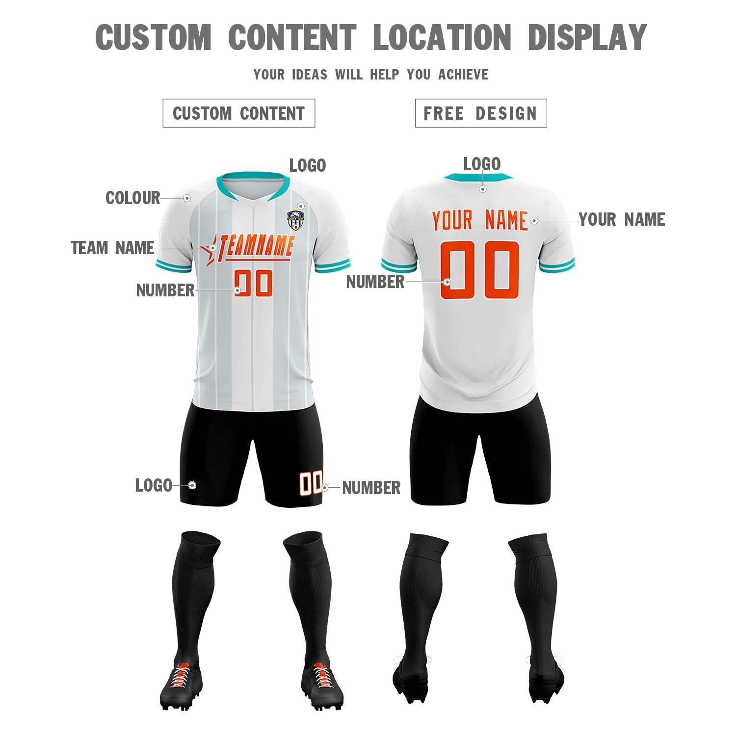 Custom White Classic Striped Personalized Soccer Tops/Sets Jersey