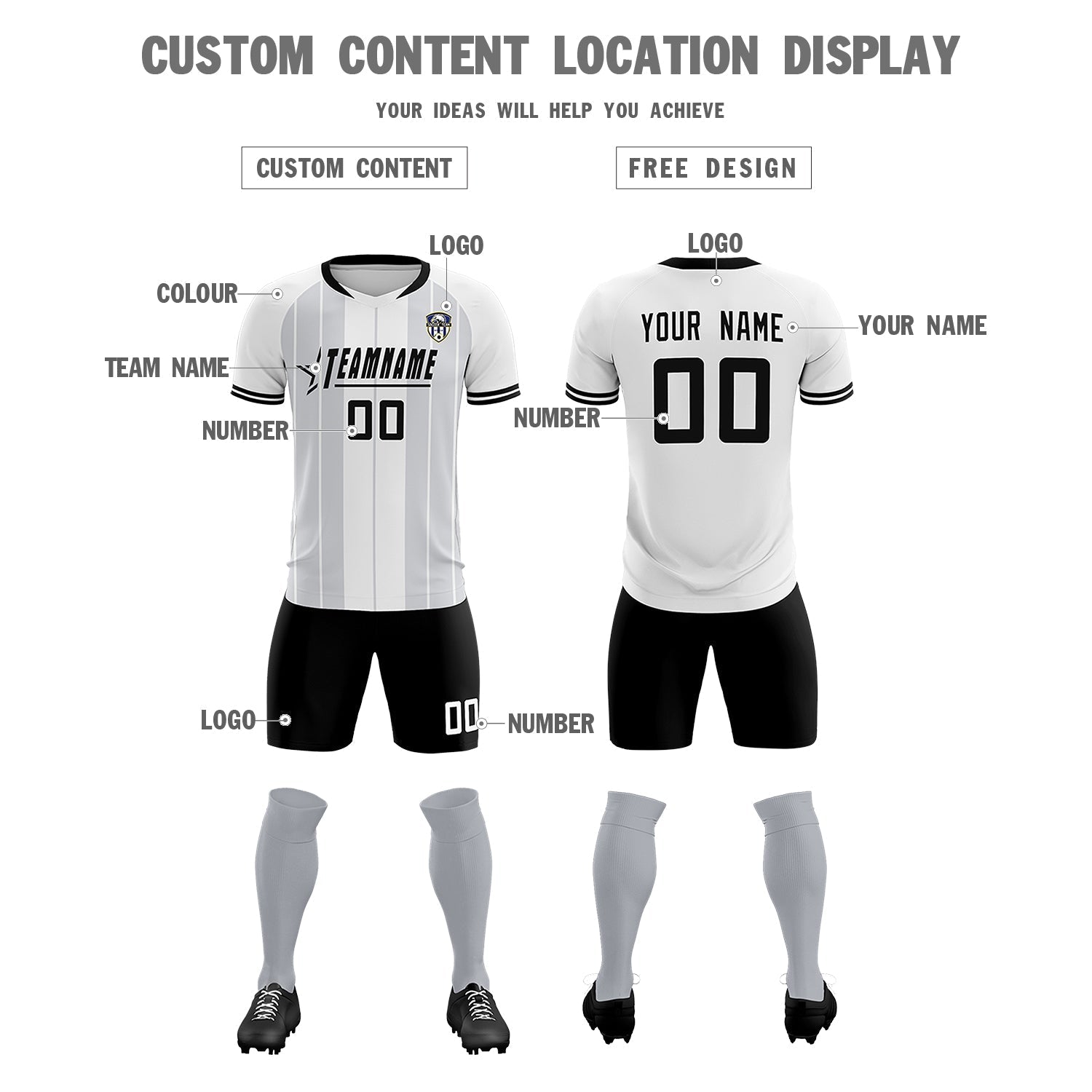 Custom White Classic Striped Personalized Soccer Tops/Sets Jersey