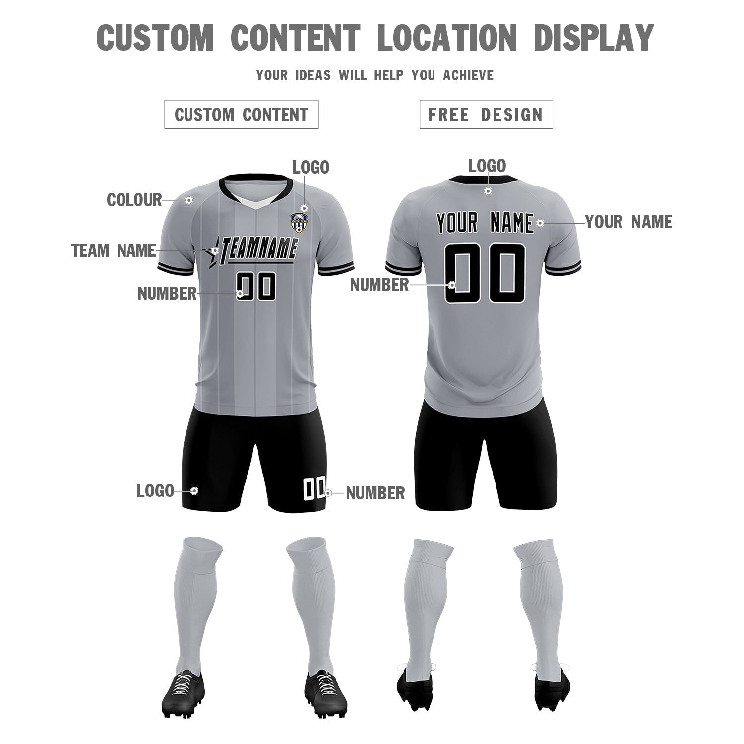 Custom Gray Classic Striped Personalized Soccer Tops/Sets Jersey