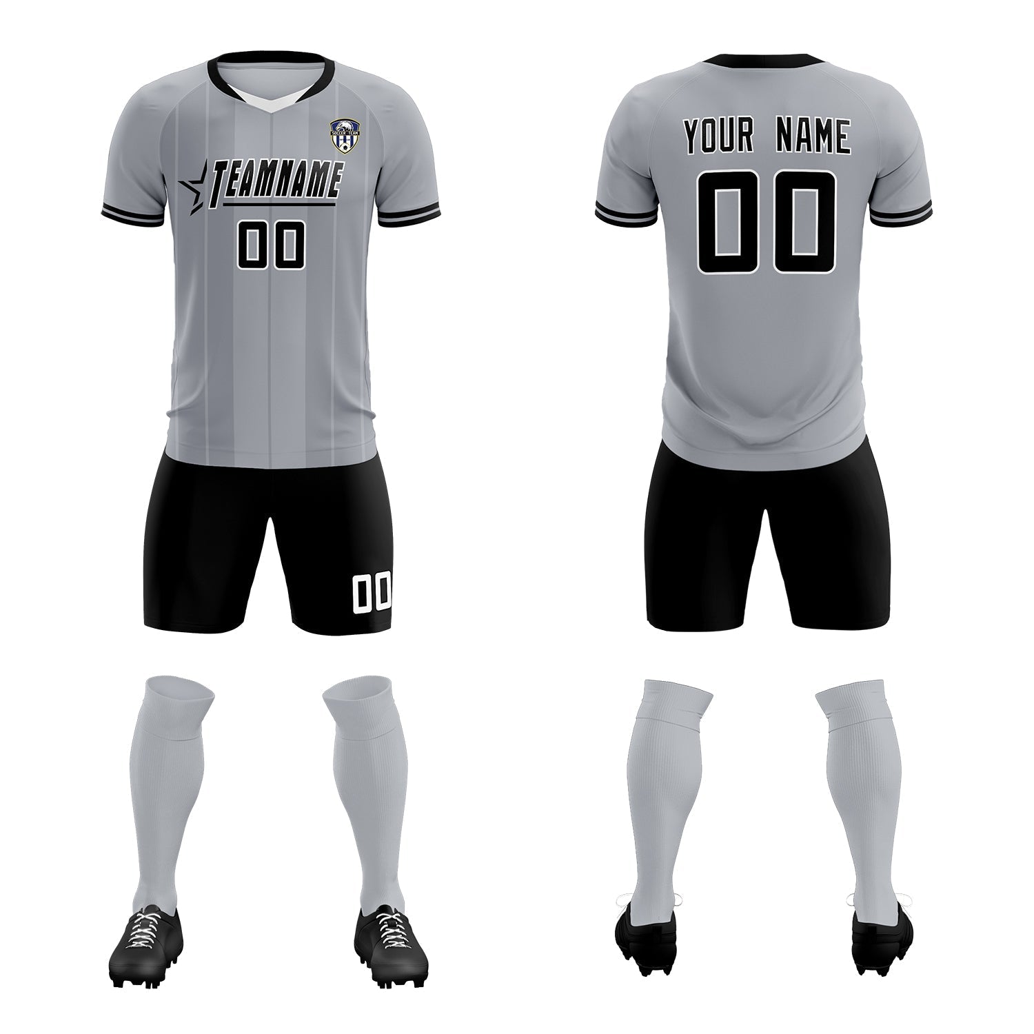 Custom Gray Classic Striped Personalized Soccer Tops/Sets Jersey