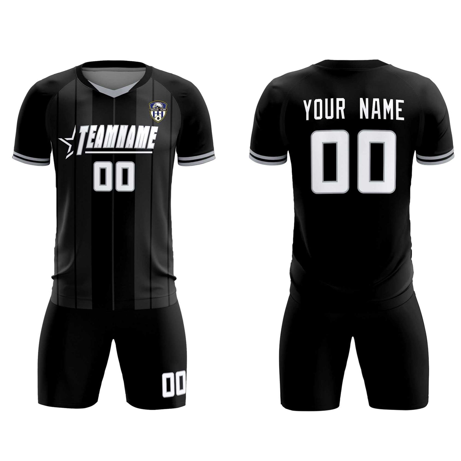 Custom Black Classic Striped Personalized Soccer Tops/Sets Jersey
