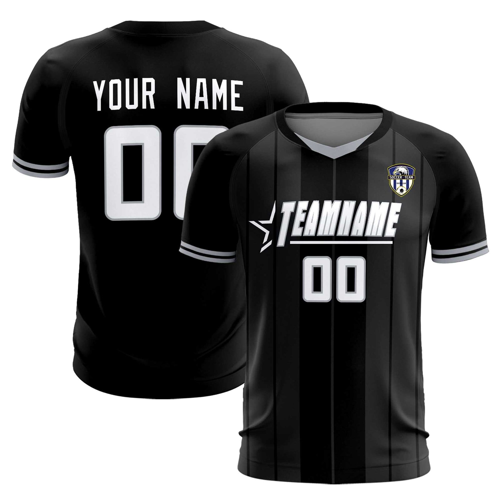Custom Black Classic Striped Personalized Soccer Tops/Sets Jersey