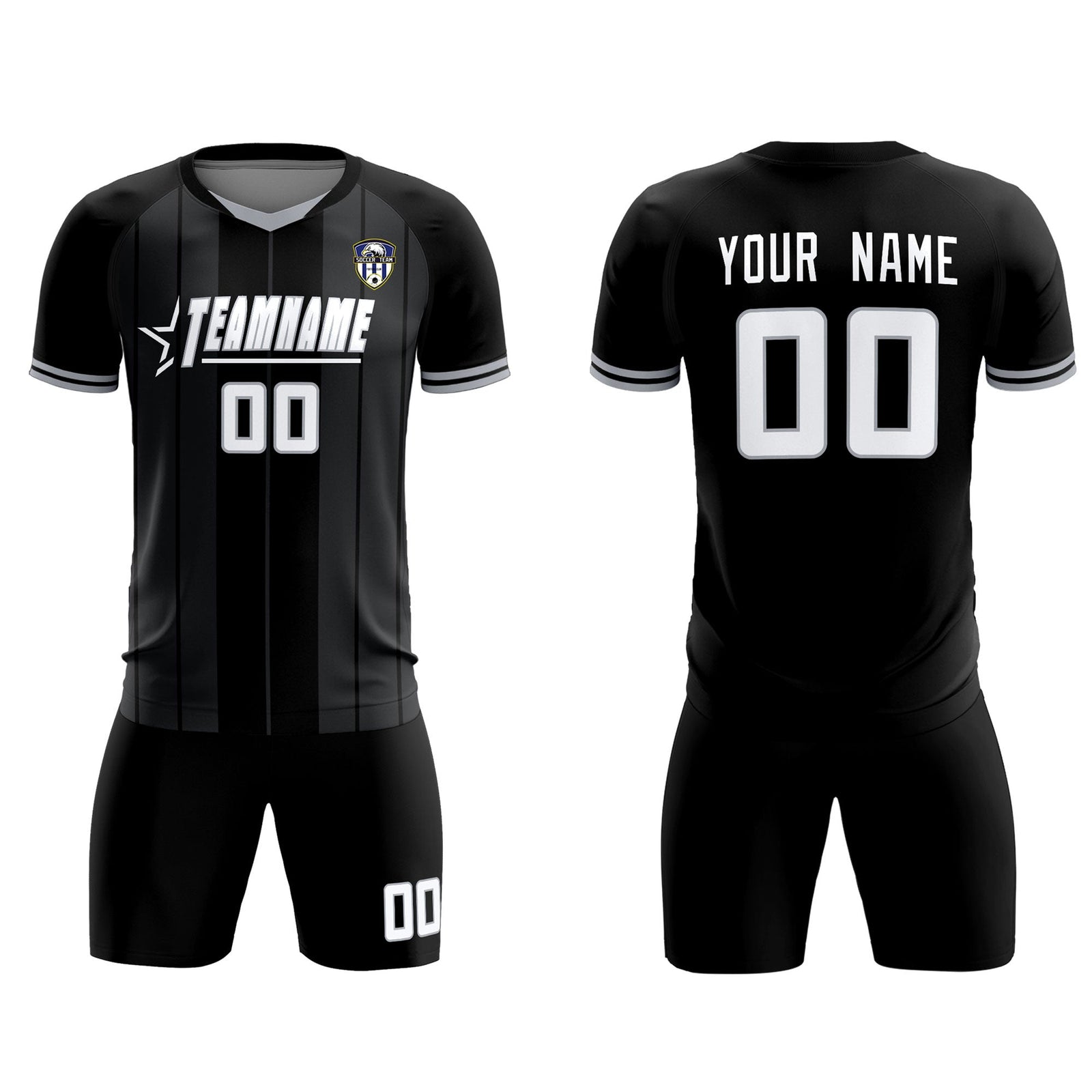 Custom Black Classic Striped Personalized Soccer Tops/Sets Jersey