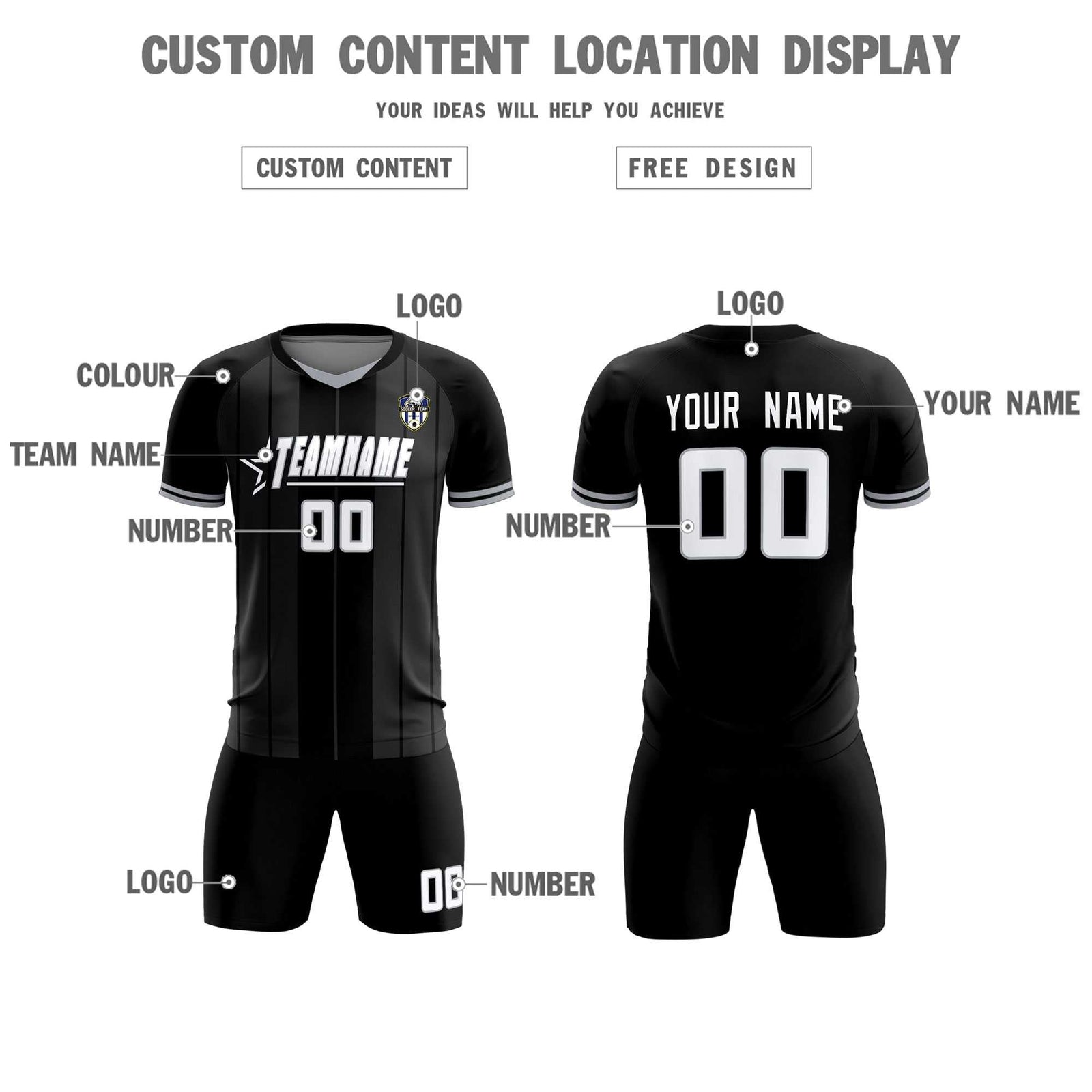 Custom Black Classic Striped Personalized Soccer Tops/Sets Jersey