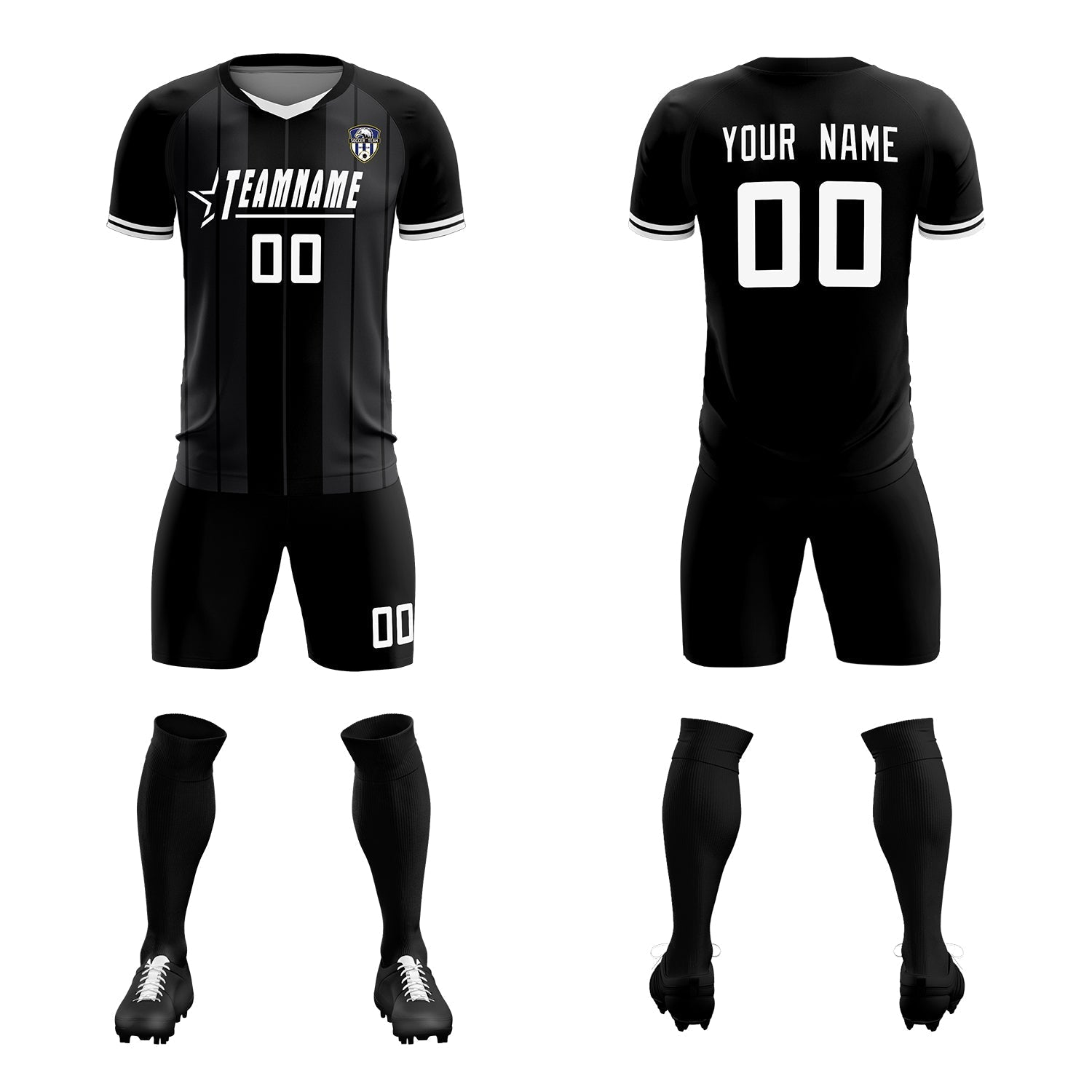 Custom Black Classic Striped Personalized Soccer Tops/Sets Jersey