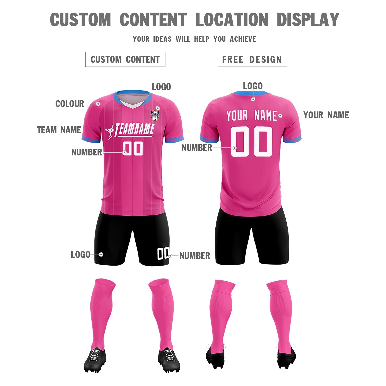 Custom Pink Classic Striped Personalized Soccer Tops/Sets Jersey