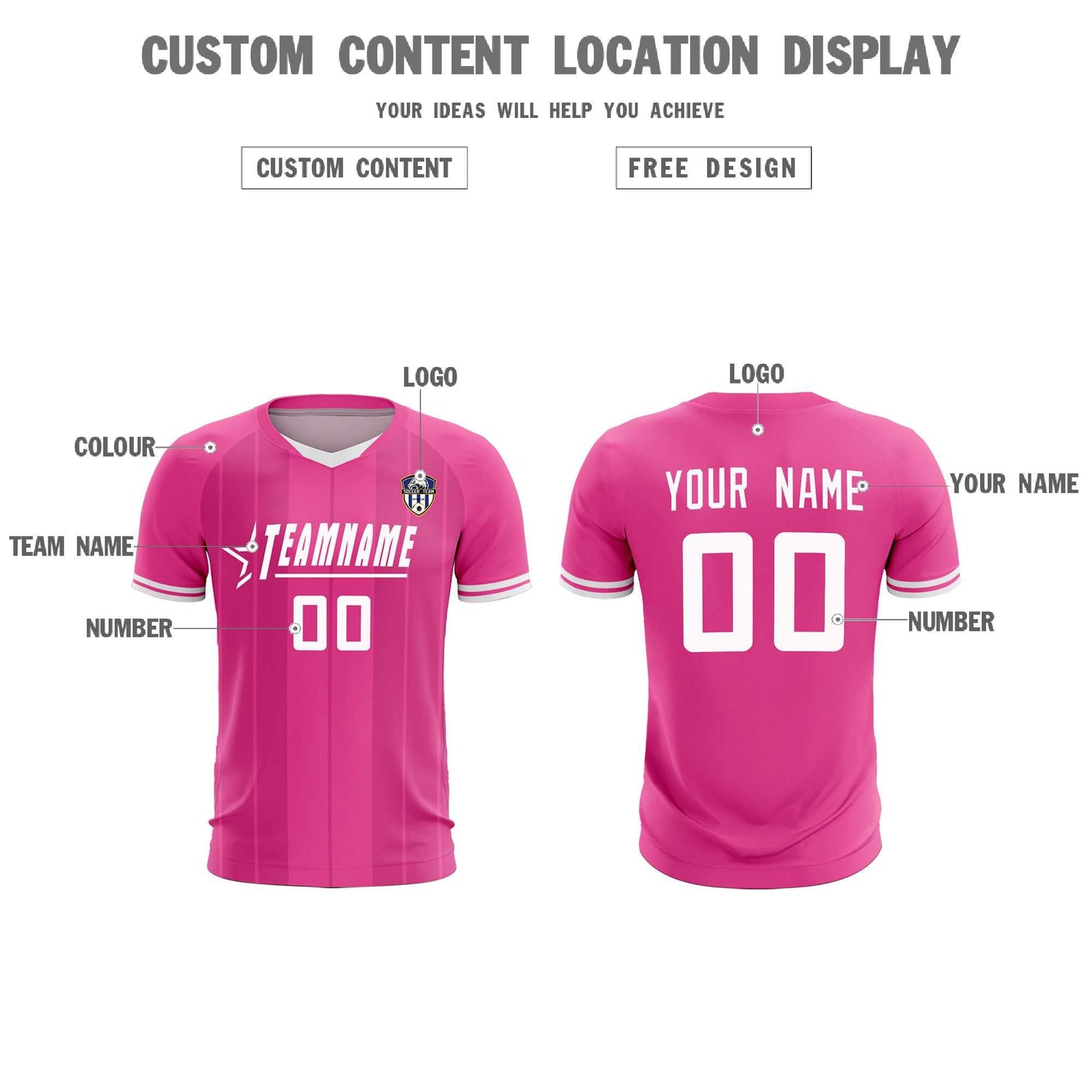 Custom Pink Classic Striped Personalized Soccer Tops/Sets Jersey