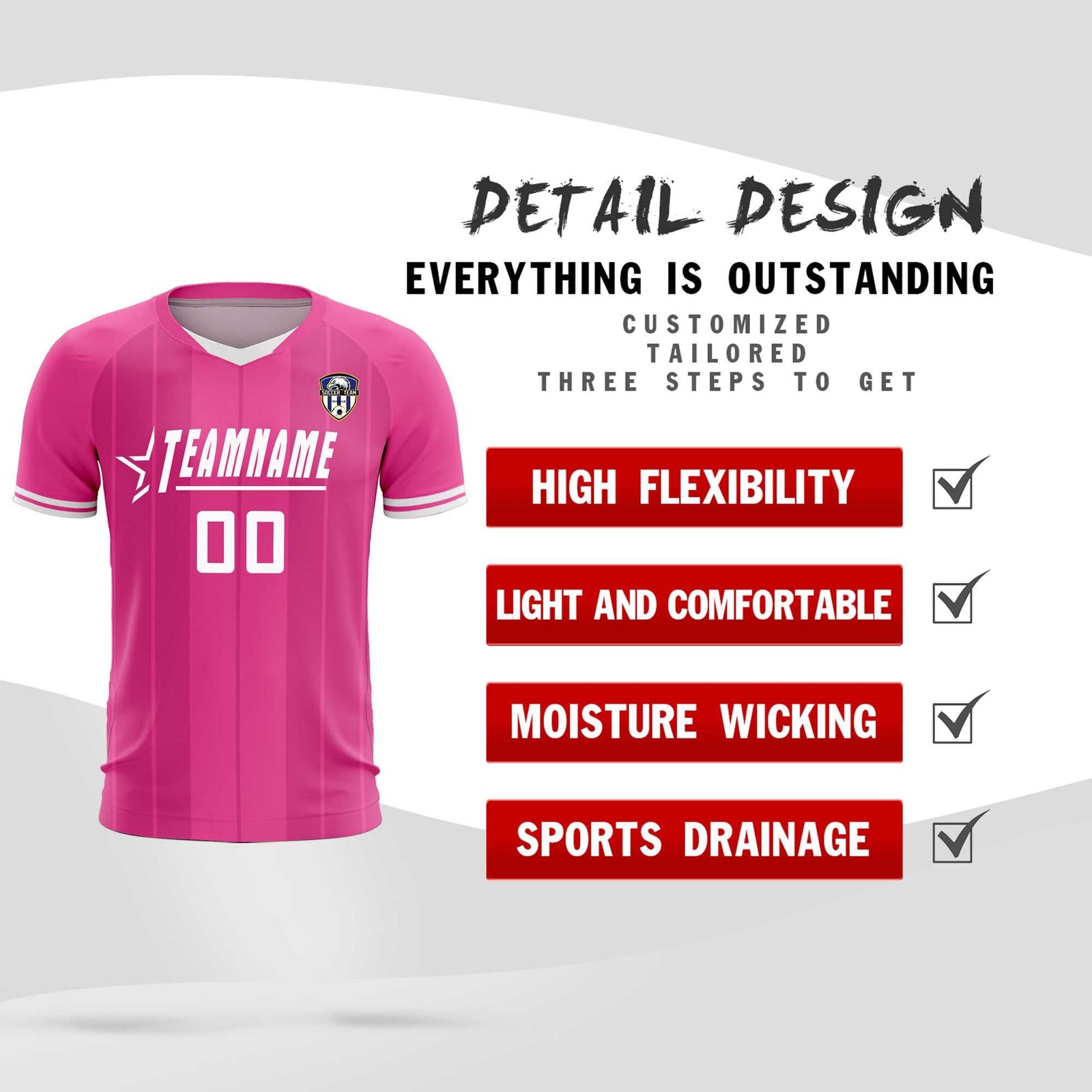 Custom Pink Classic Striped Personalized Soccer Tops/Sets Jersey