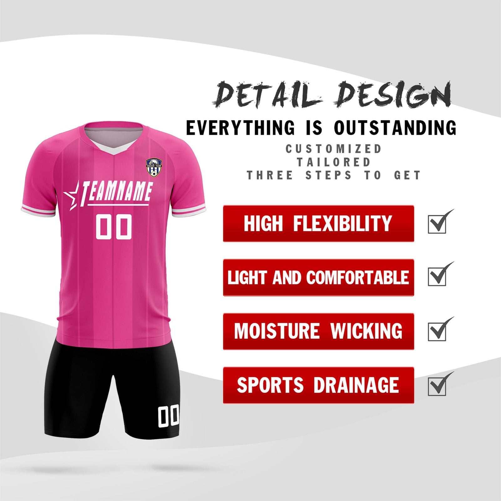 Custom Pink Classic Striped Personalized Soccer Tops/Sets Jersey