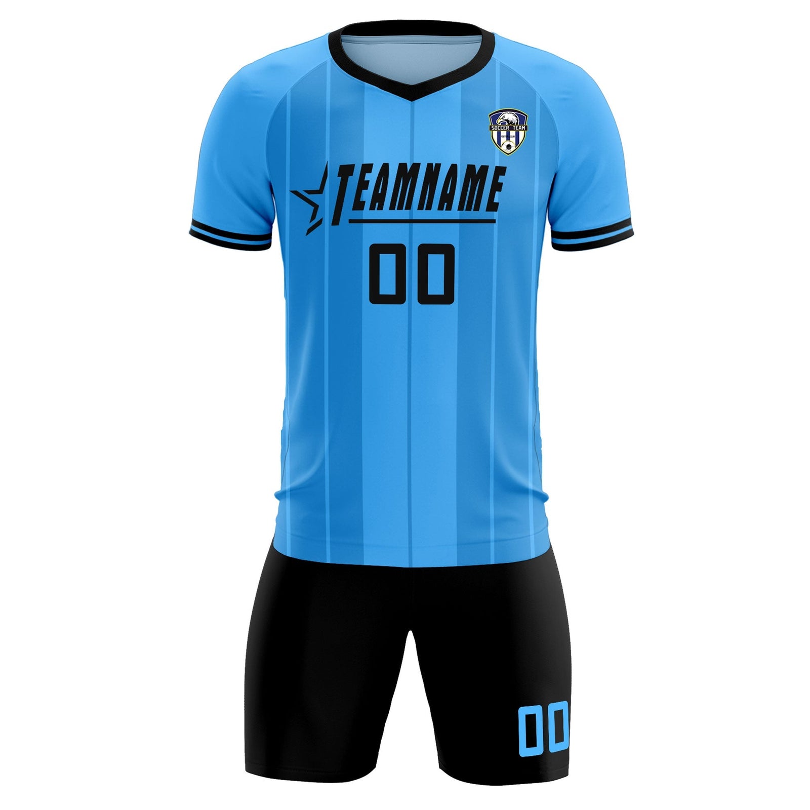 Custom Powder Blue Classic Striped Personalized Soccer Tops/Sets Jersey