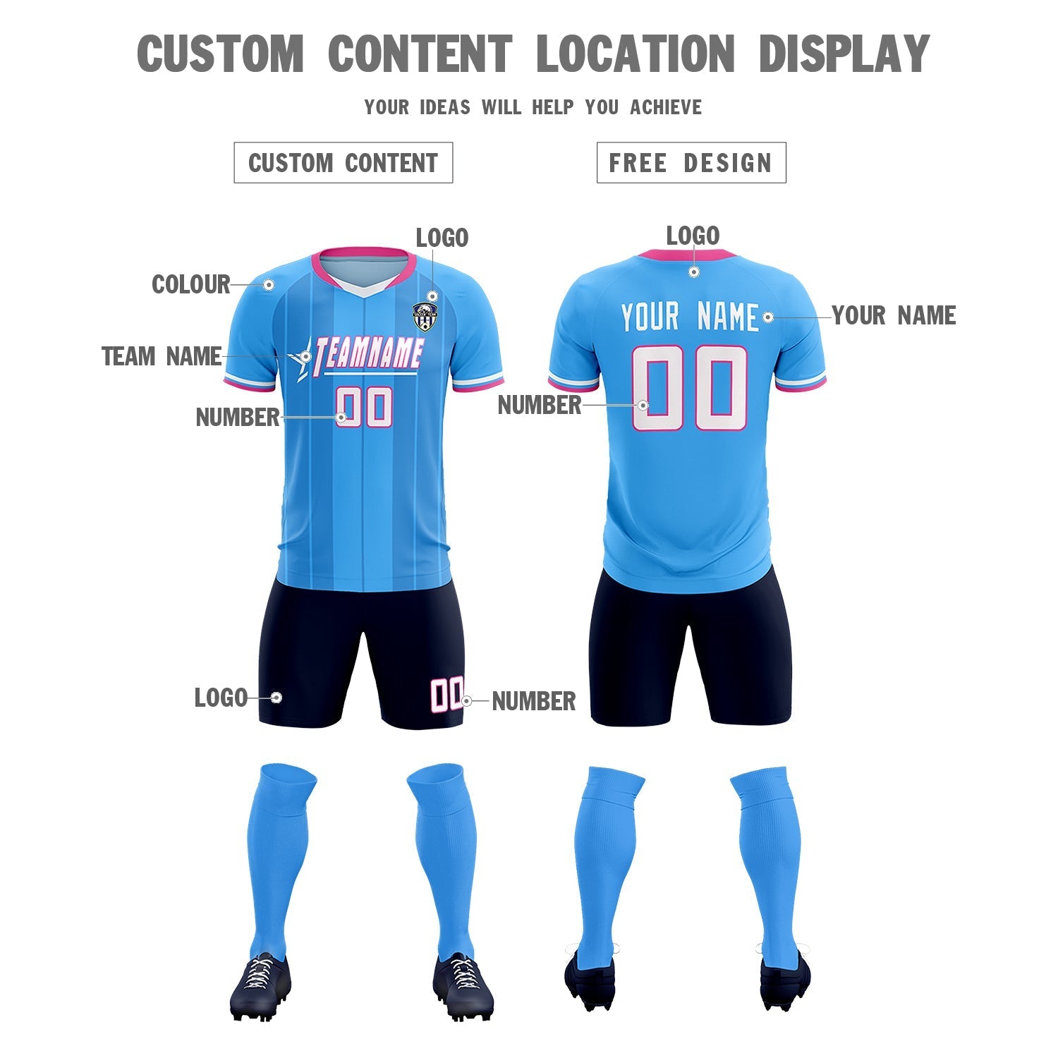 Custom Powder Blue Classic Striped Personalized Soccer Tops/Sets Jersey
