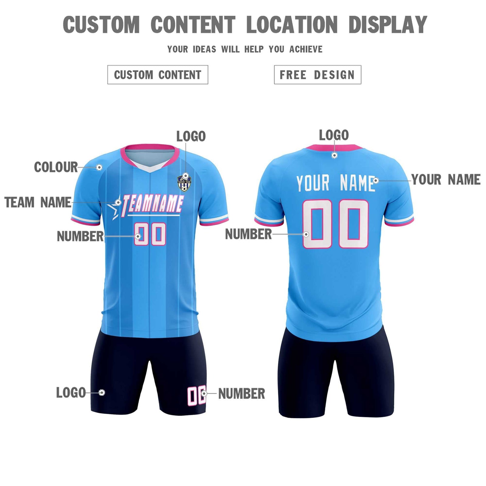 Custom Powder Blue Classic Striped Personalized Soccer Tops/Sets Jersey