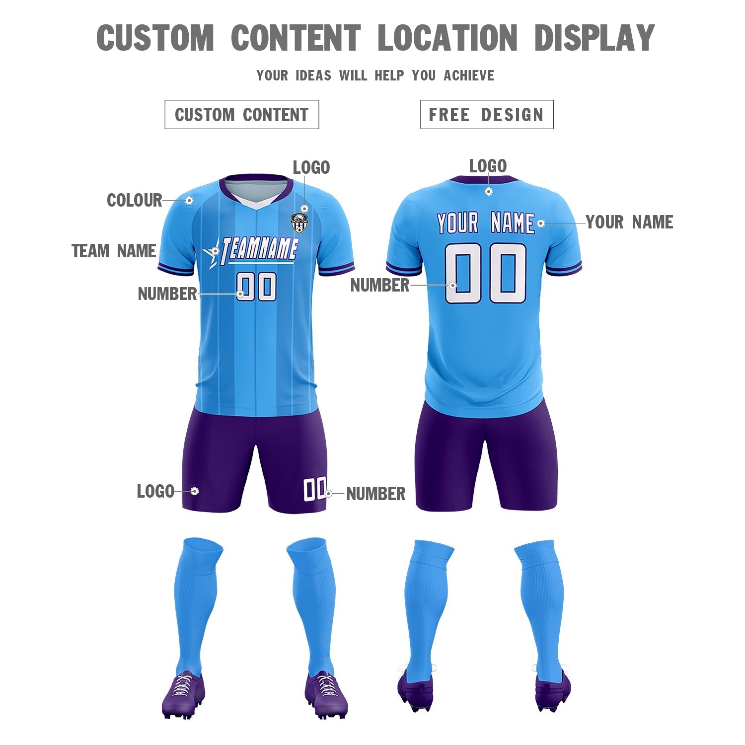Custom Powder Blue Classic Striped Personalized Soccer Tops/Sets Jersey