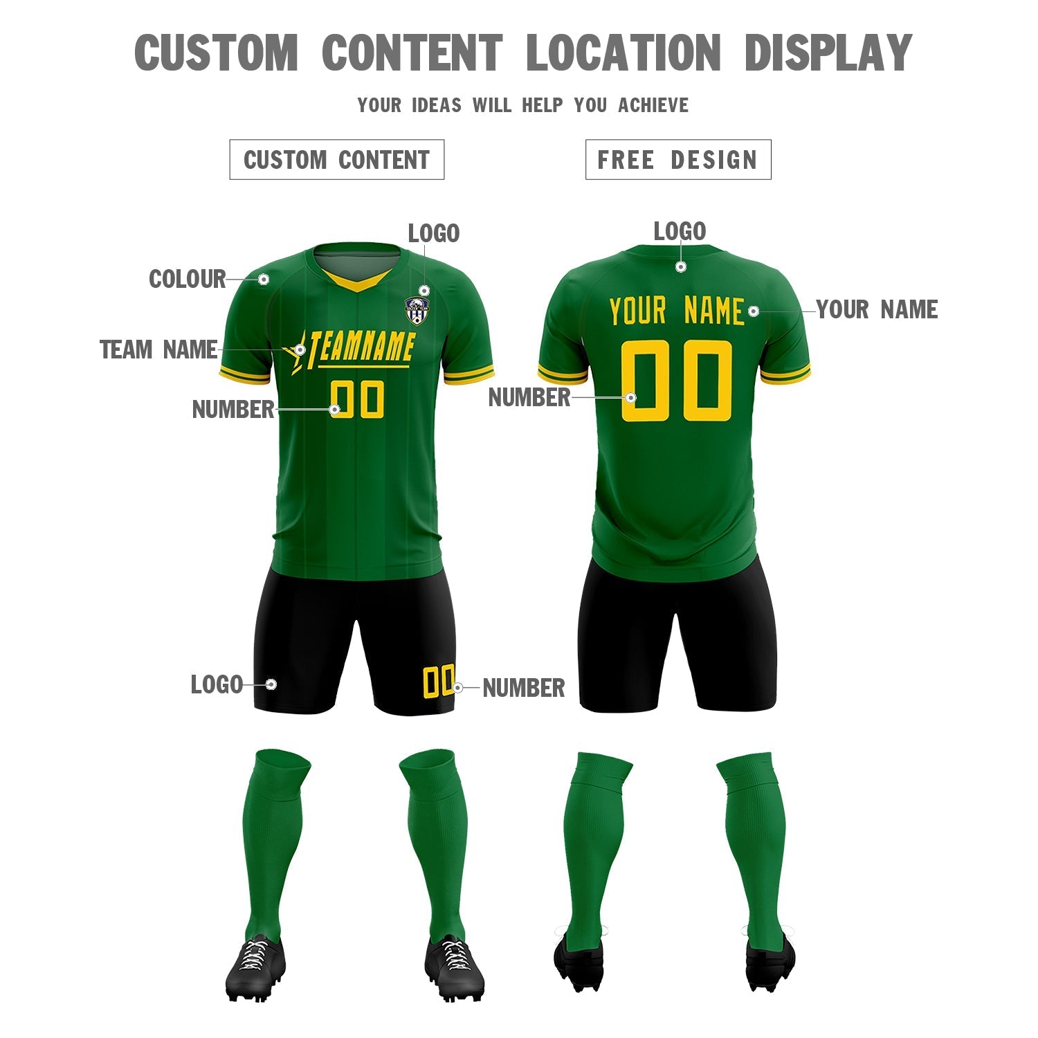 Custom Kelly Green Classic Striped Personalized Soccer Tops/Sets Jersey