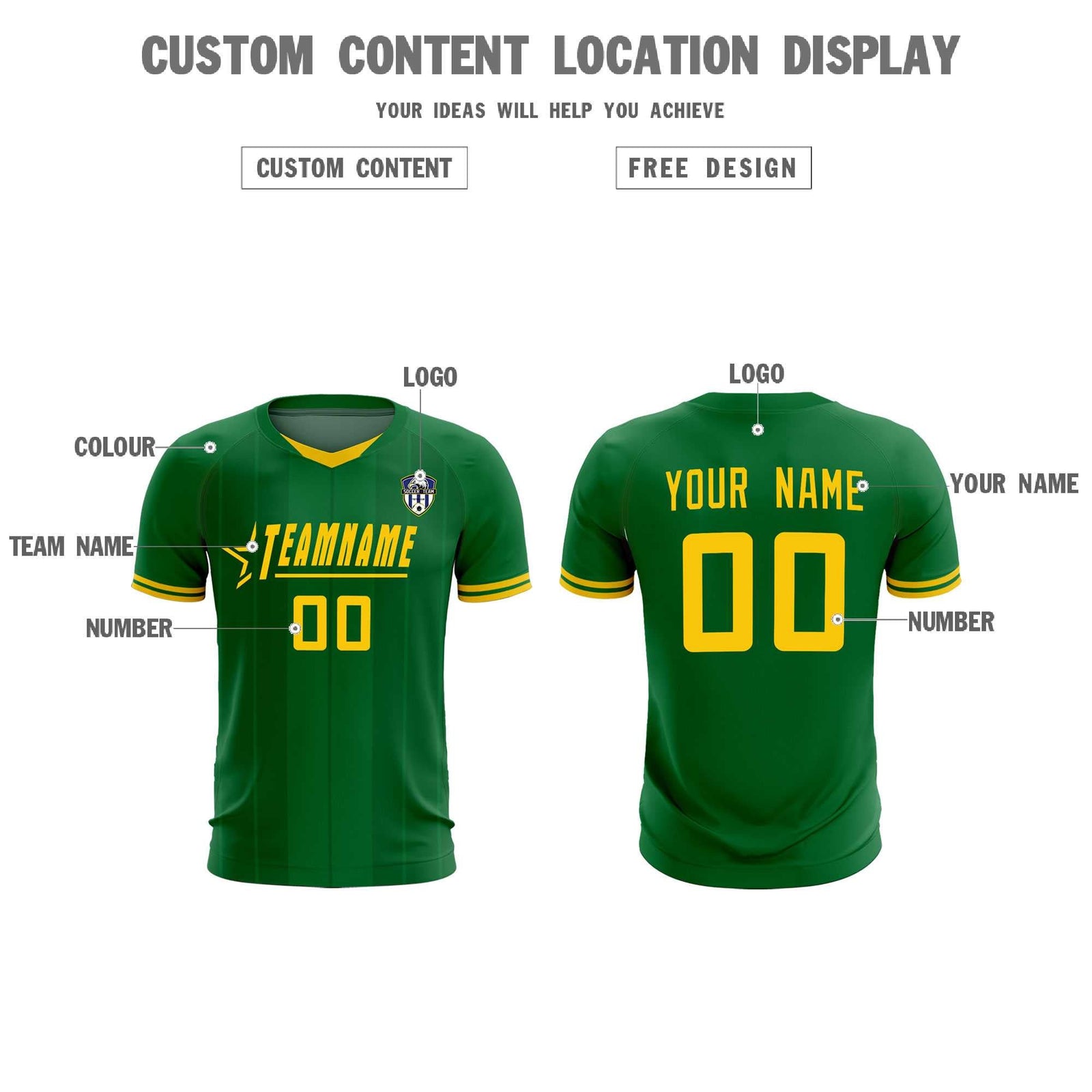 Custom Kelly Green Classic Striped Personalized Soccer Tops/Sets Jersey