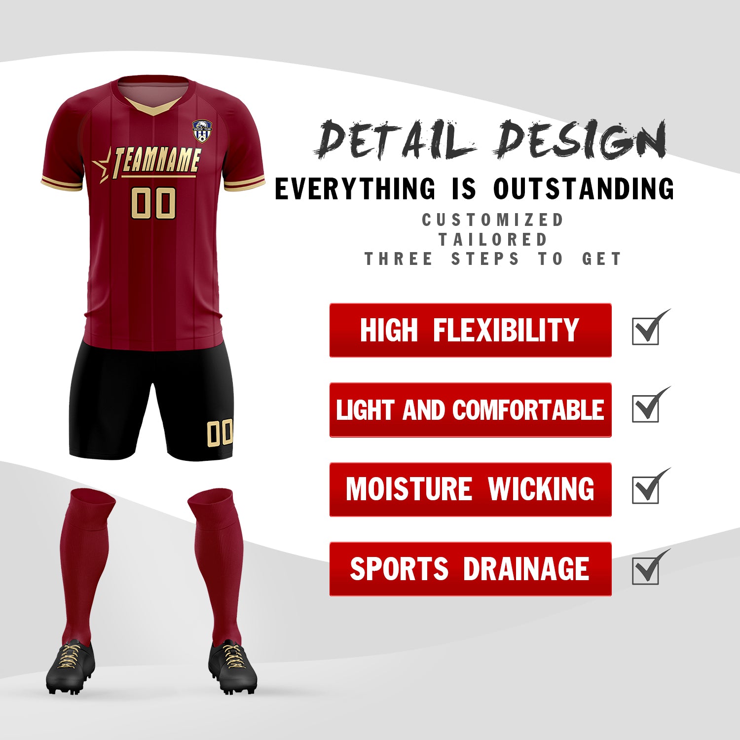 Custom Crimson Classic Striped Personalized Soccer Tops/Sets Jersey