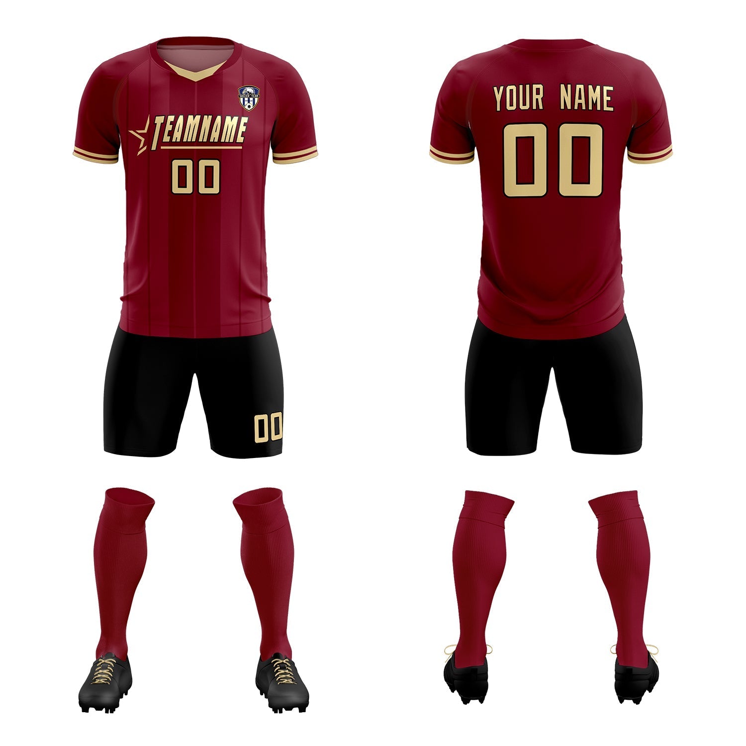 Custom Crimson Classic Striped Personalized Soccer Tops/Sets Jersey