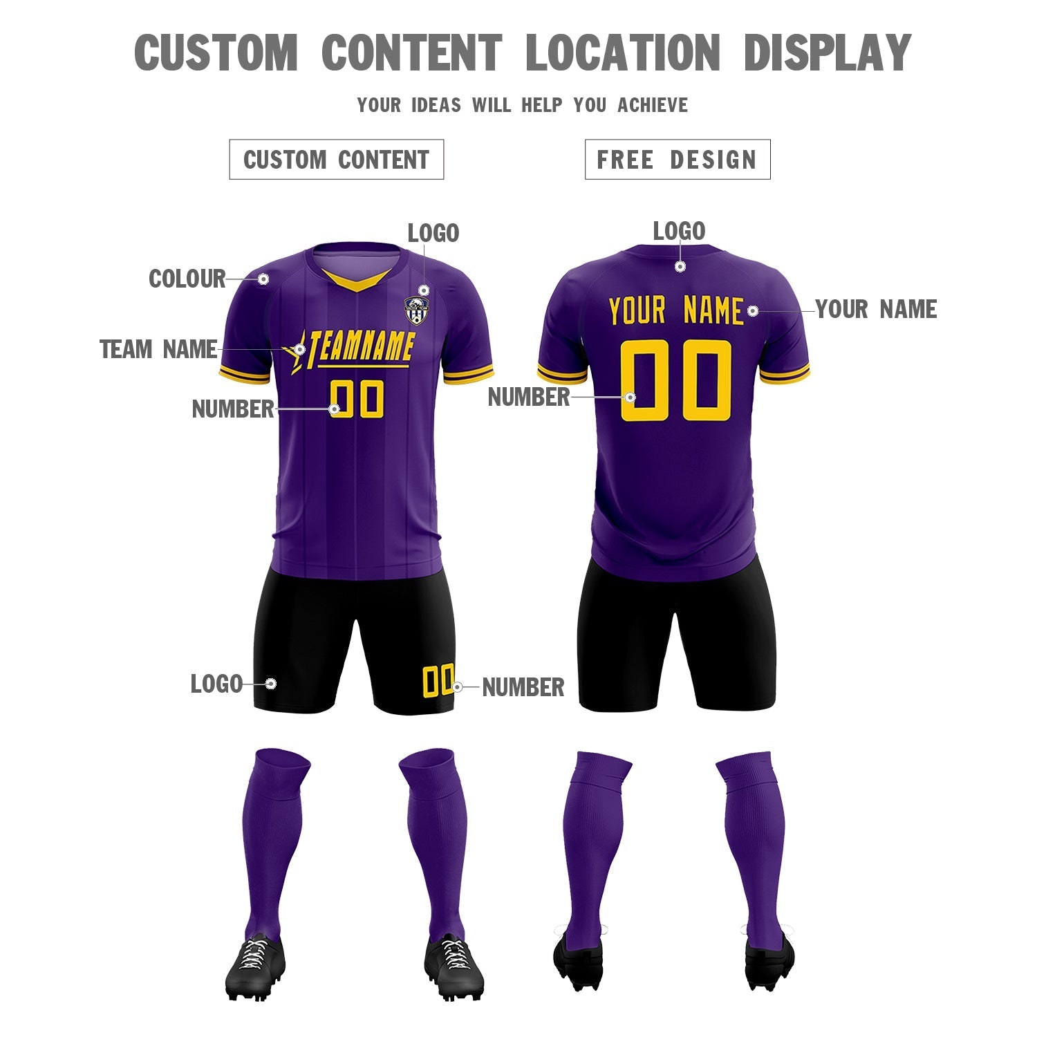 Custom Purple Classic Striped Personalized Soccer Tops/Sets Jersey