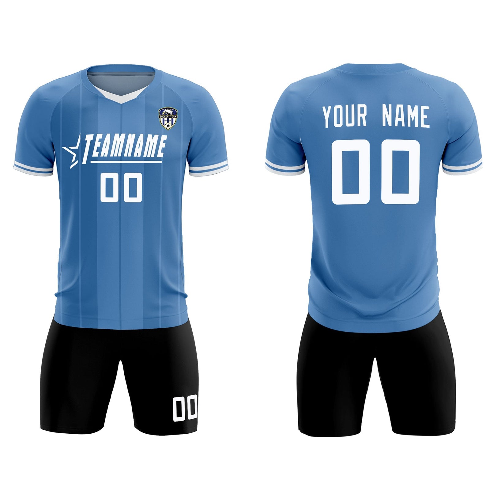Custom Light Blue Classic Striped Personalized Soccer Tops/Sets Jersey