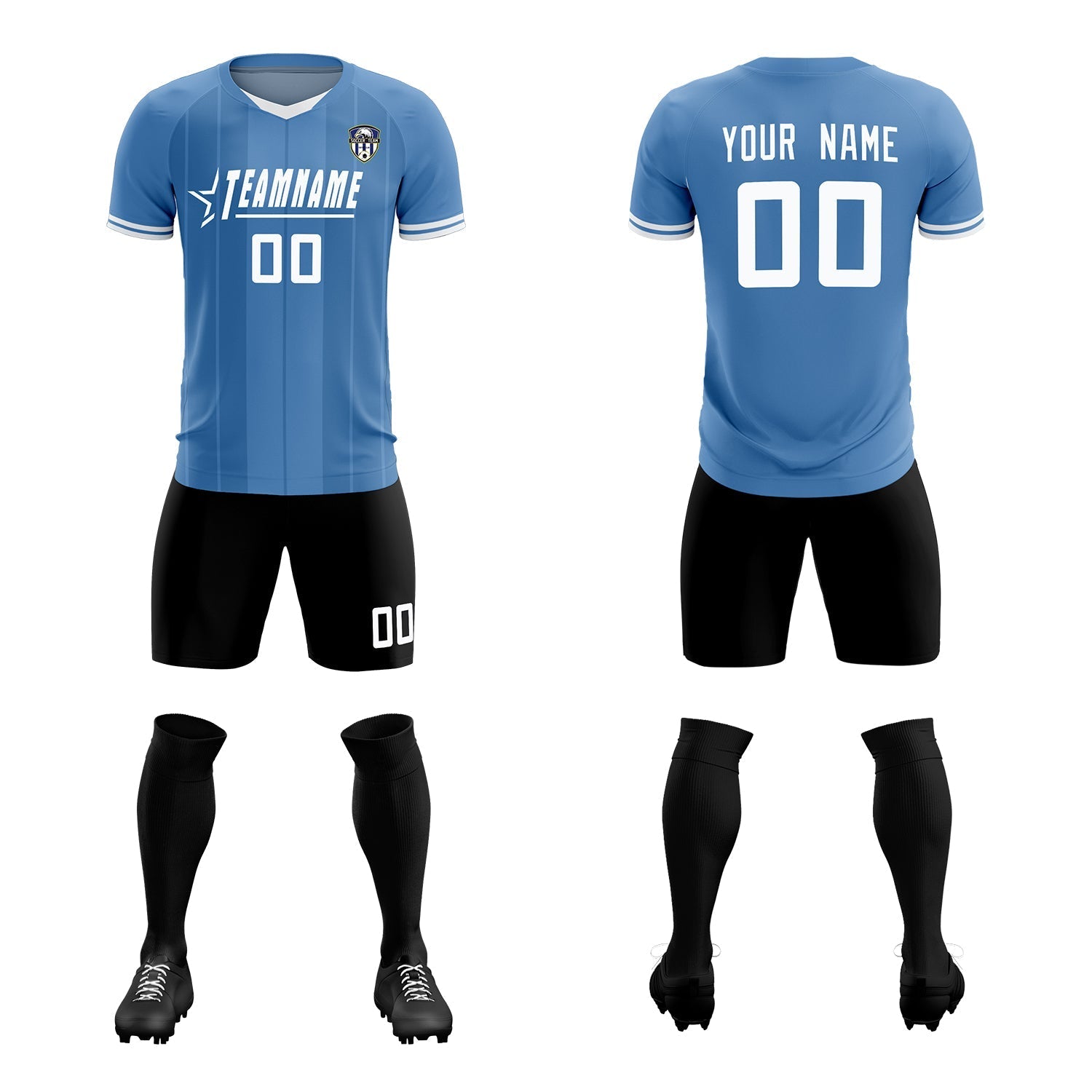 Custom Light Blue Classic Striped Personalized Soccer Tops/Sets Jersey