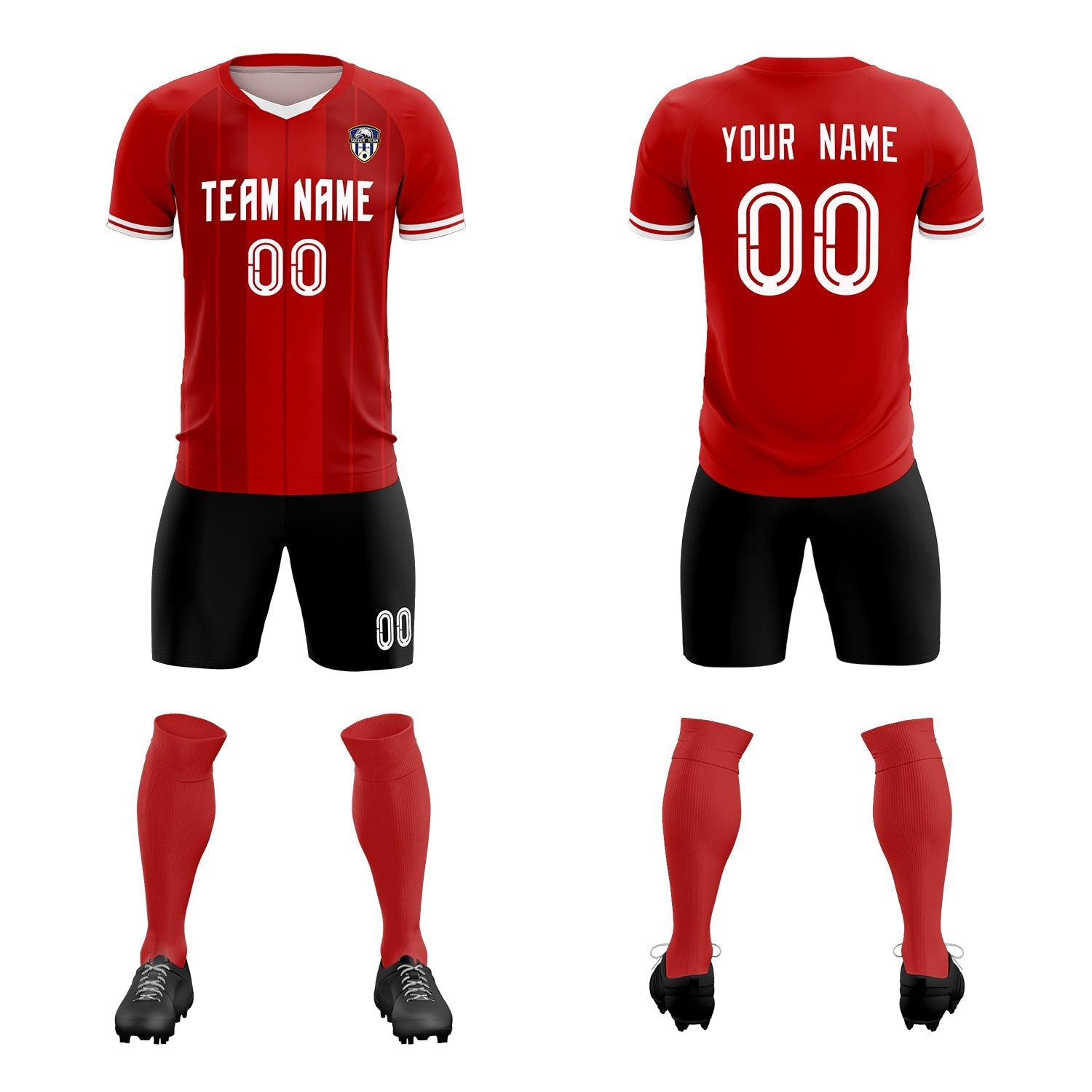 Custom Red Classic Striped Personalized Soccer Tops/Sets Jersey