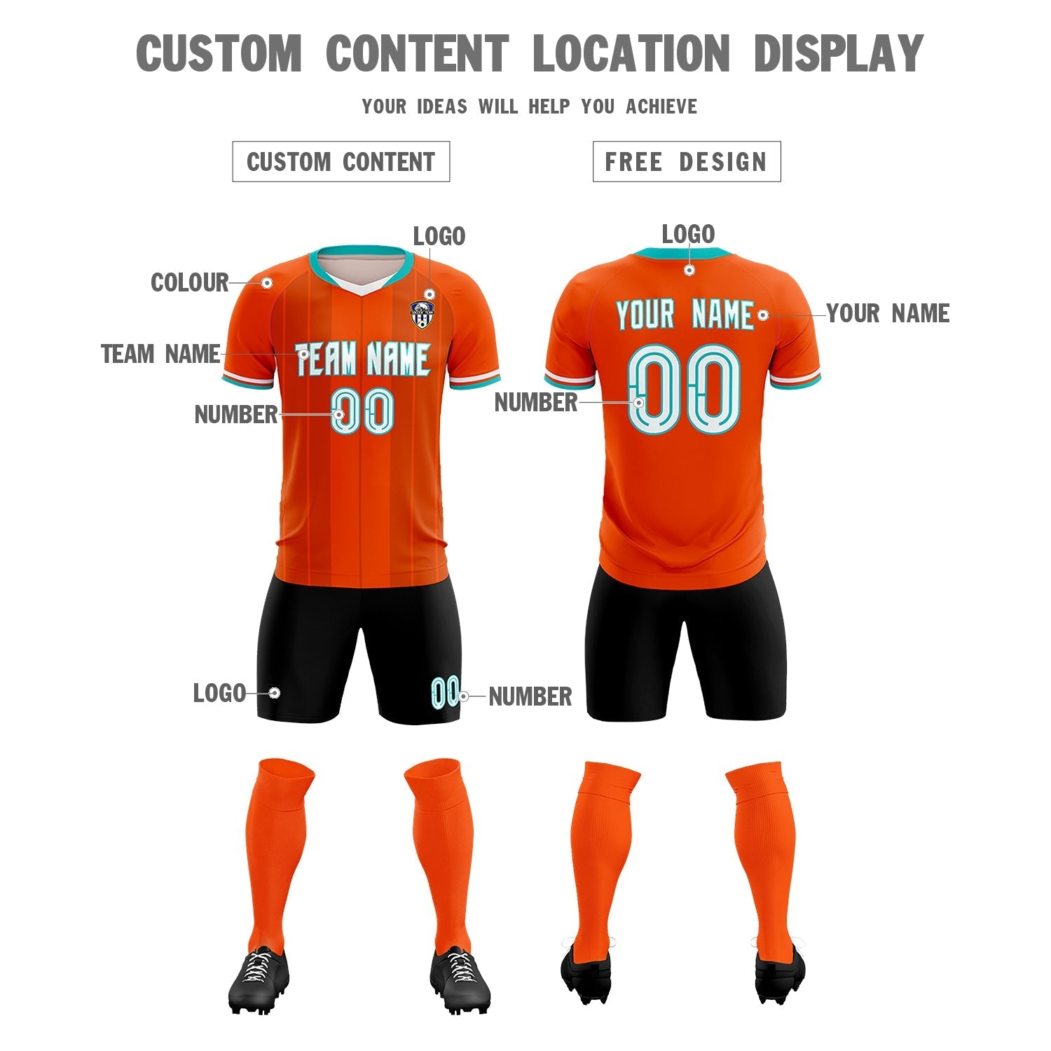 Custom Orange Classic Striped Personalized Soccer Tops/Sets Jersey