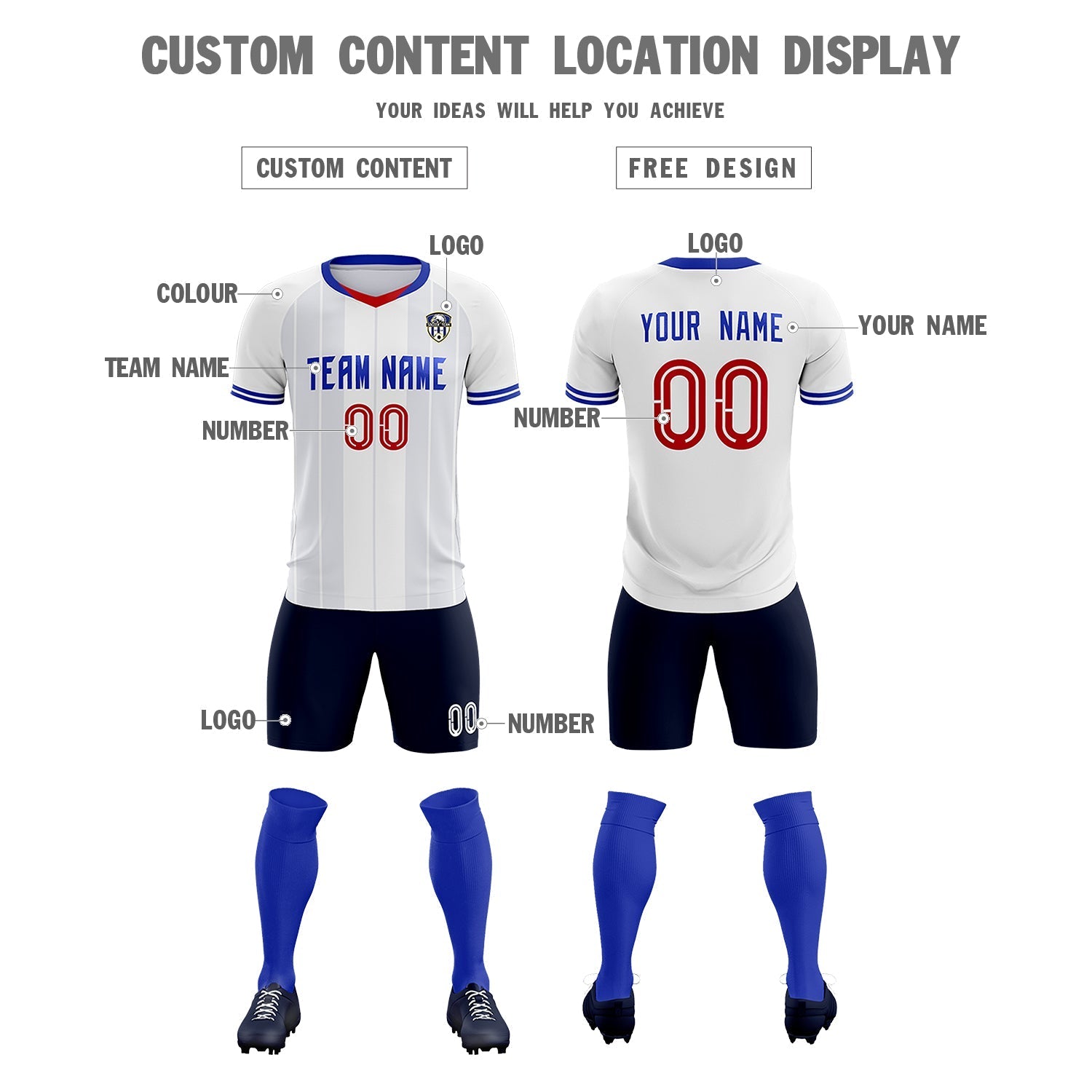 Custom White Classic Striped Personalized Soccer Tops/Sets Jersey