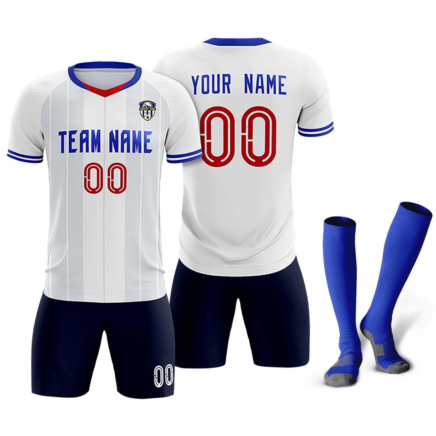 Custom White Classic Striped Personalized Soccer Tops/Sets Jersey