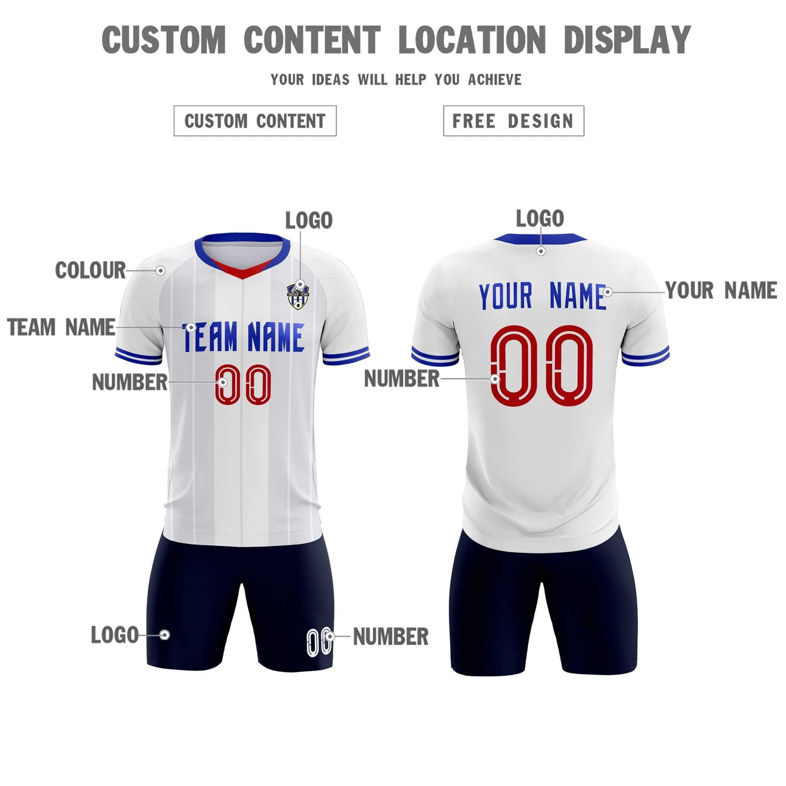 Custom White Classic Striped Personalized Soccer Tops/Sets Jersey