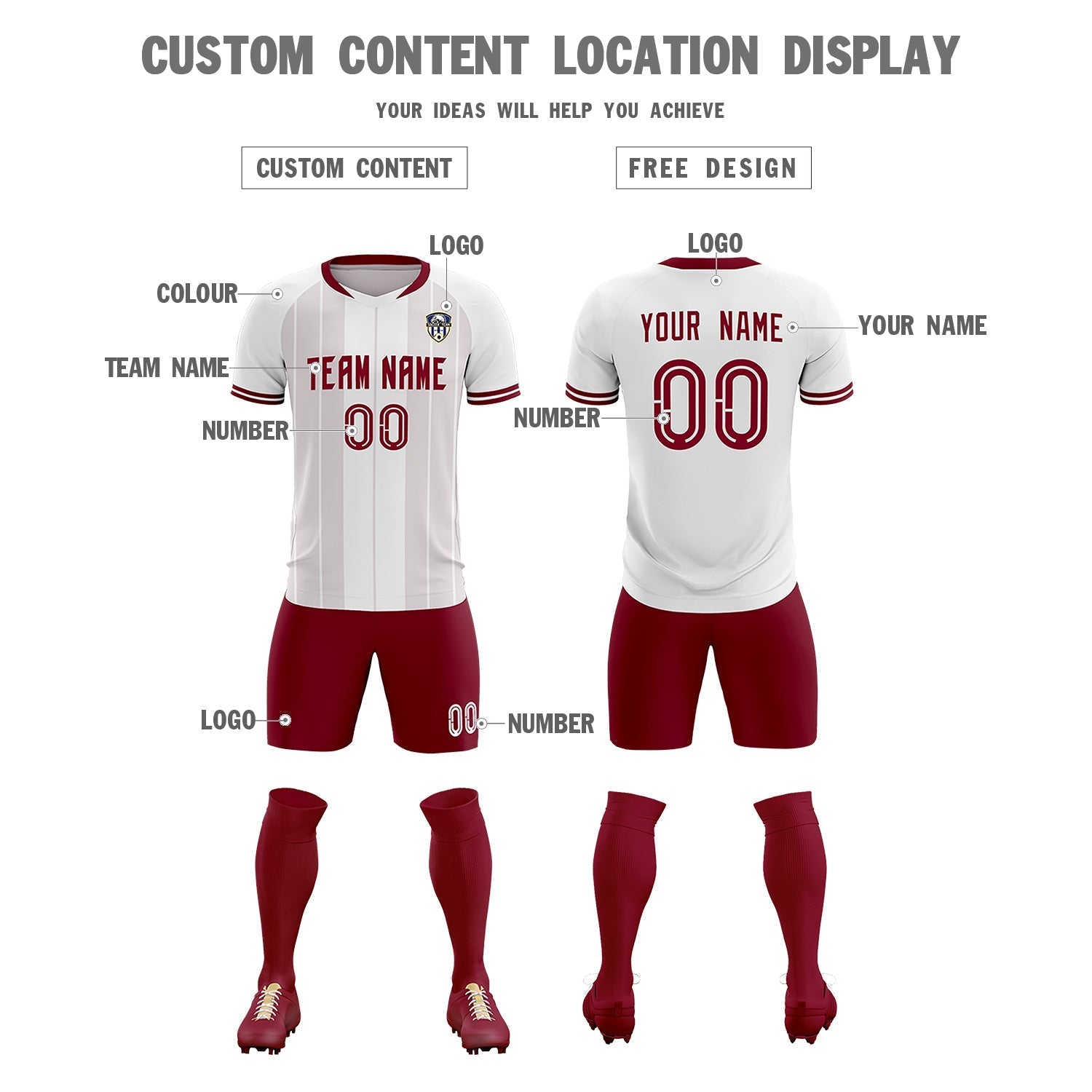 Custom White Classic Striped Personalized Soccer Tops/Sets Jersey