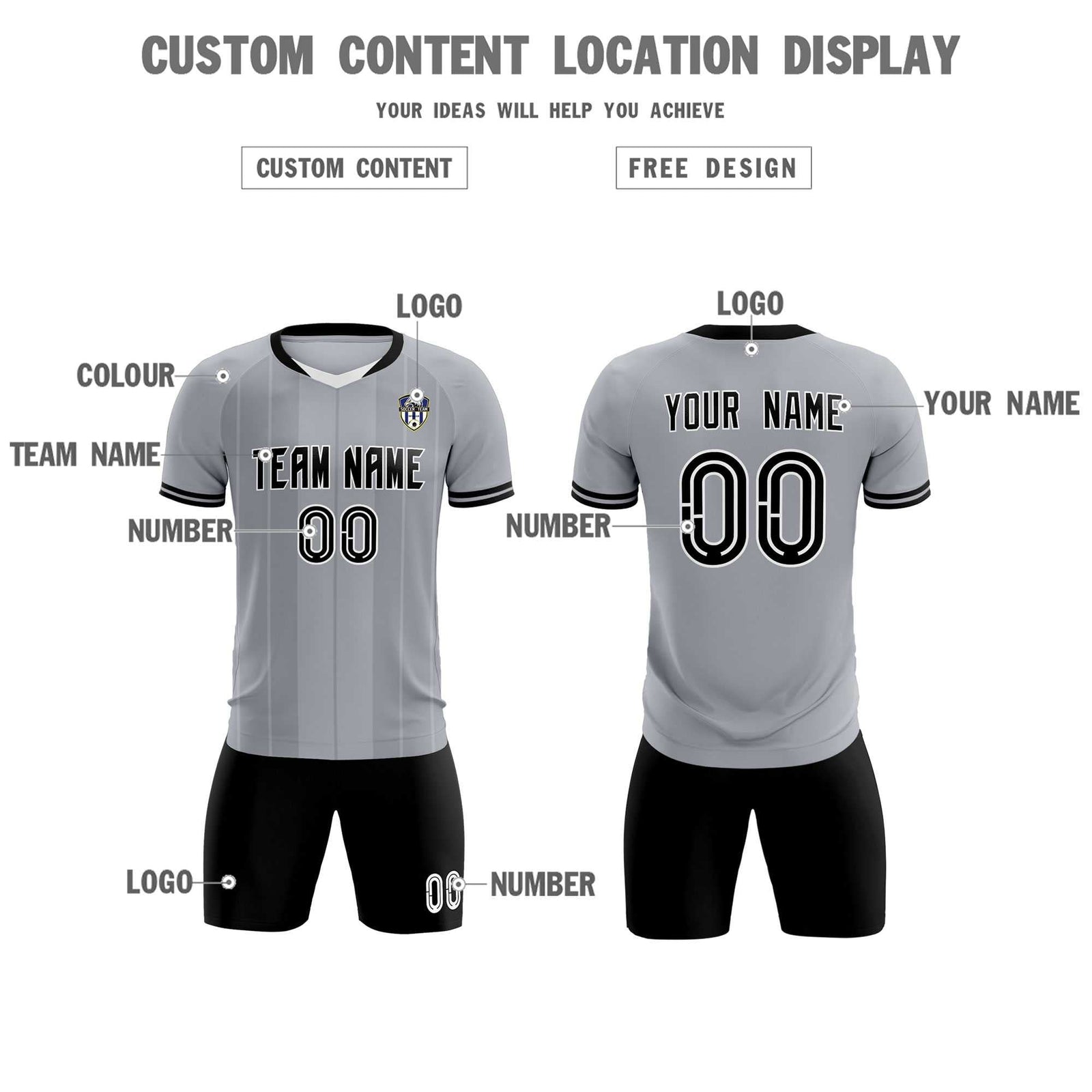 Custom Gray Classic Striped Personalized Soccer Tops/Sets Jersey