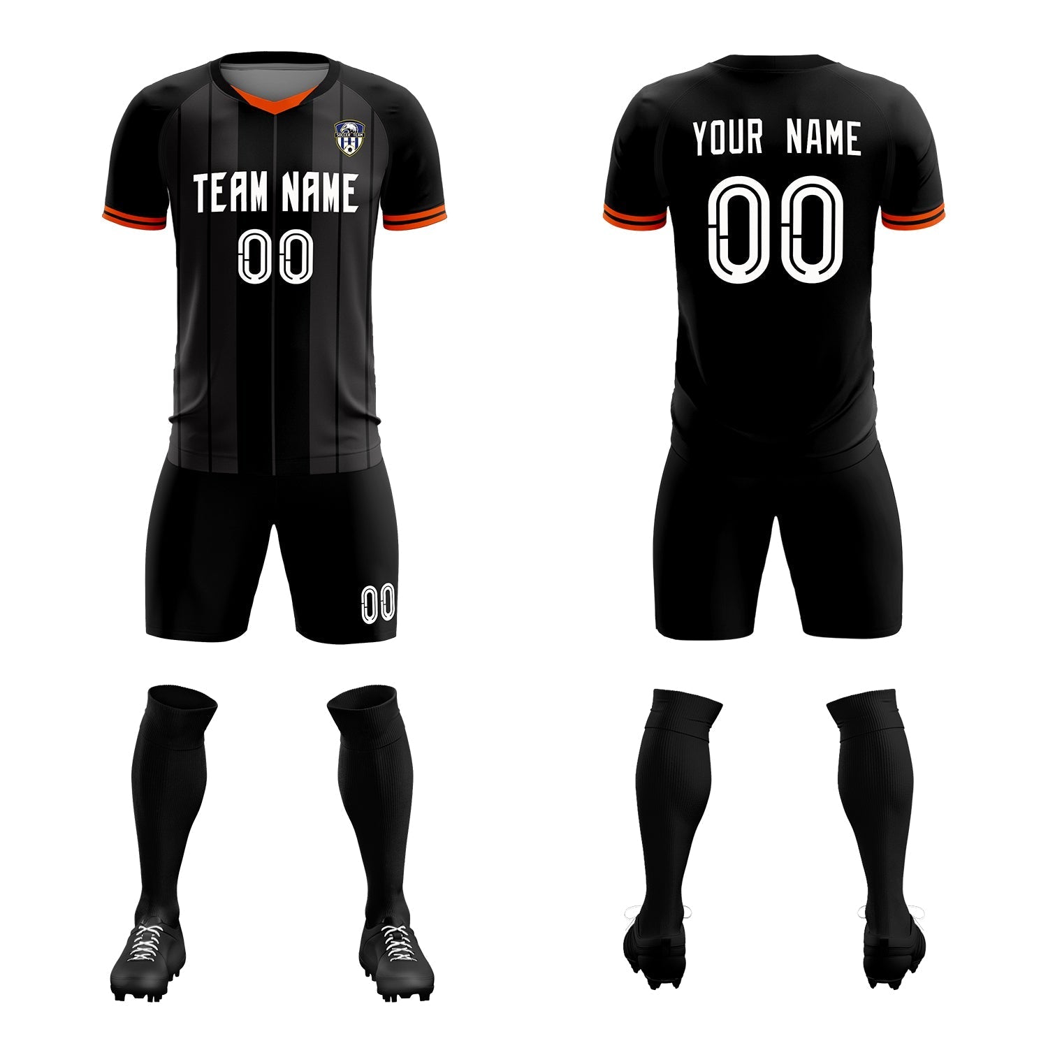 Custom Black Classic Striped Personalized Soccer Tops/Sets Jersey