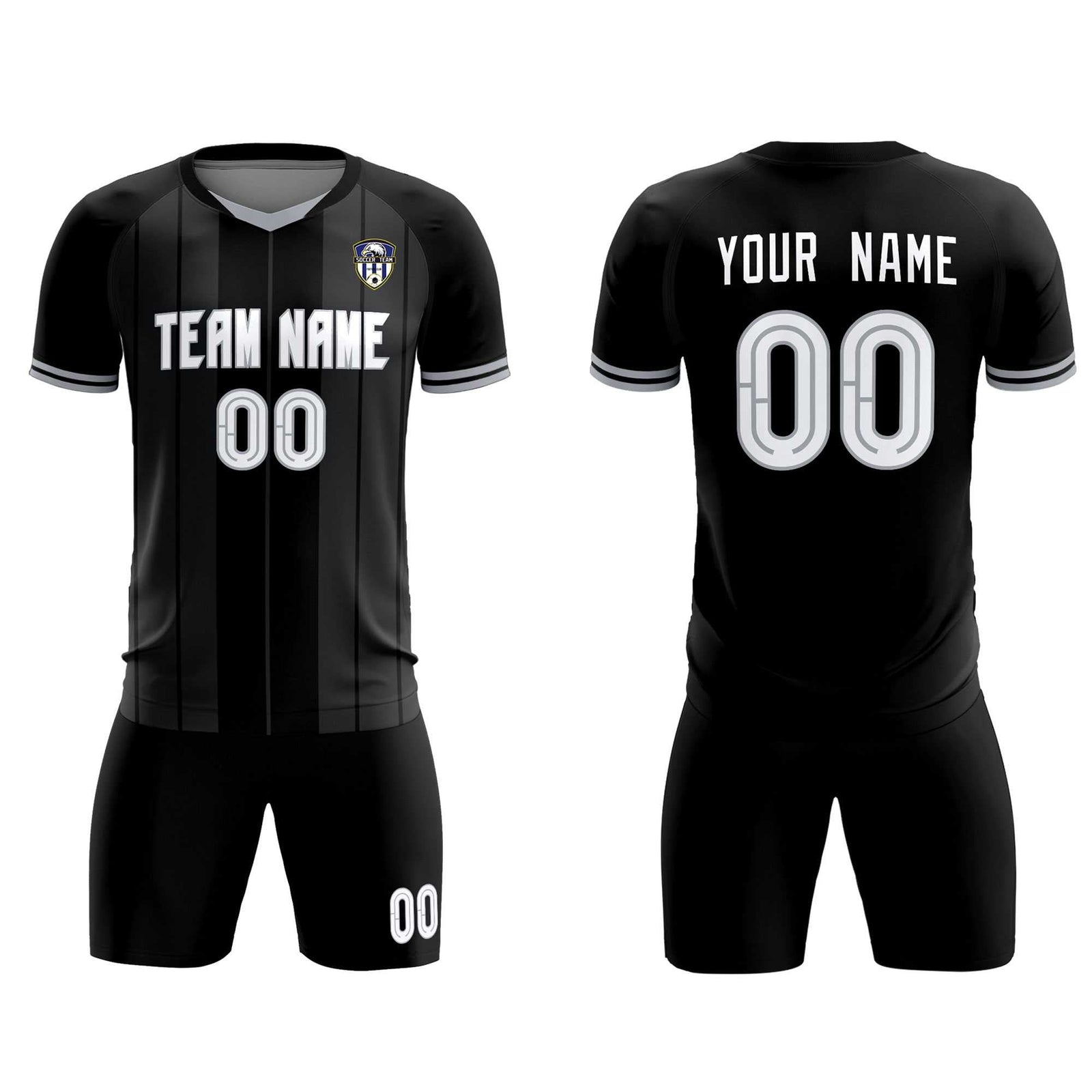 Custom Black Classic Striped Personalized Soccer Tops/Sets Jersey
