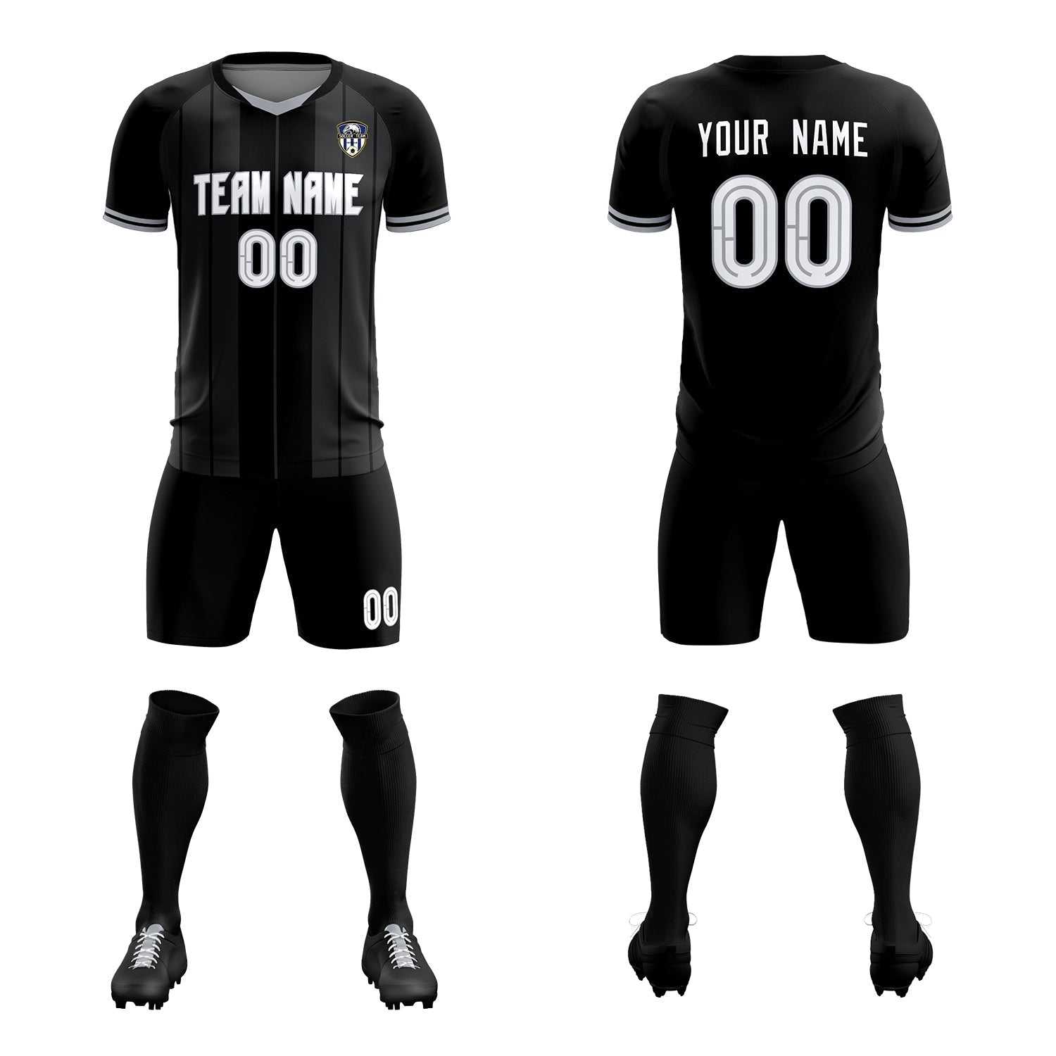 Custom Black Classic Striped Personalized Soccer Tops/Sets Jersey