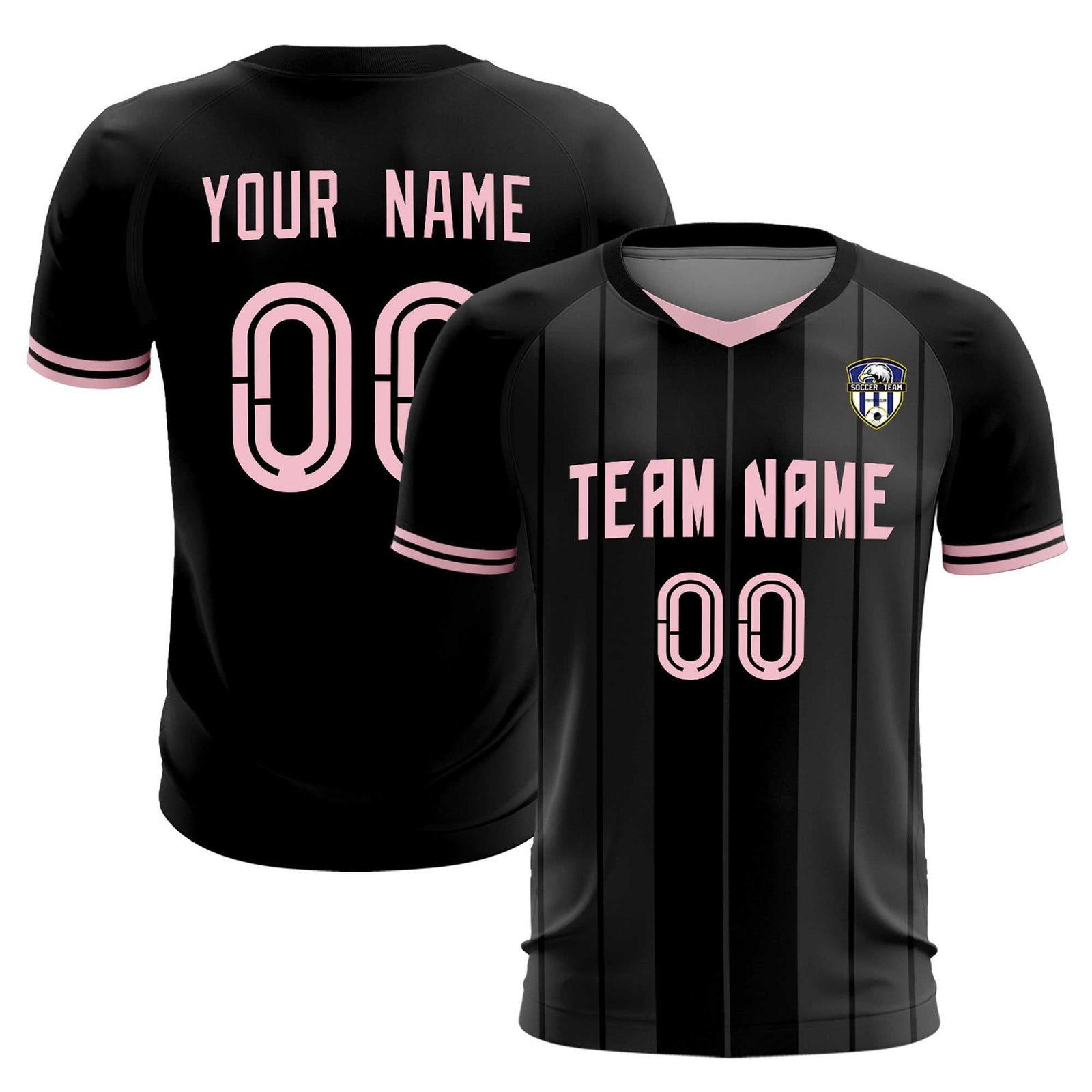 Custom Black Classic Striped Personalized Soccer Tops/Sets Jersey
