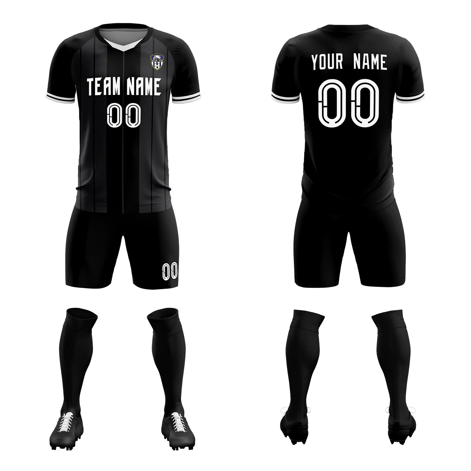 Custom Black Classic Striped Personalized Soccer Tops/Sets Jersey