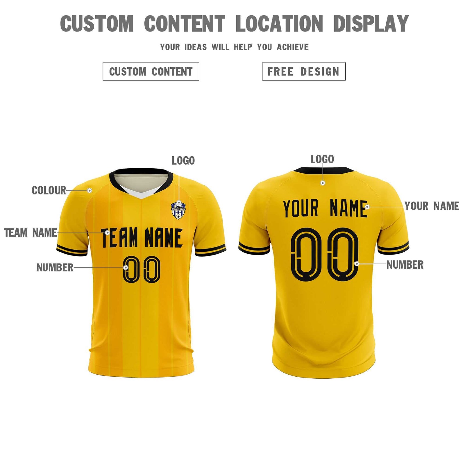 Custom Gold Classic Striped Personalized Soccer Tops/Sets Jersey