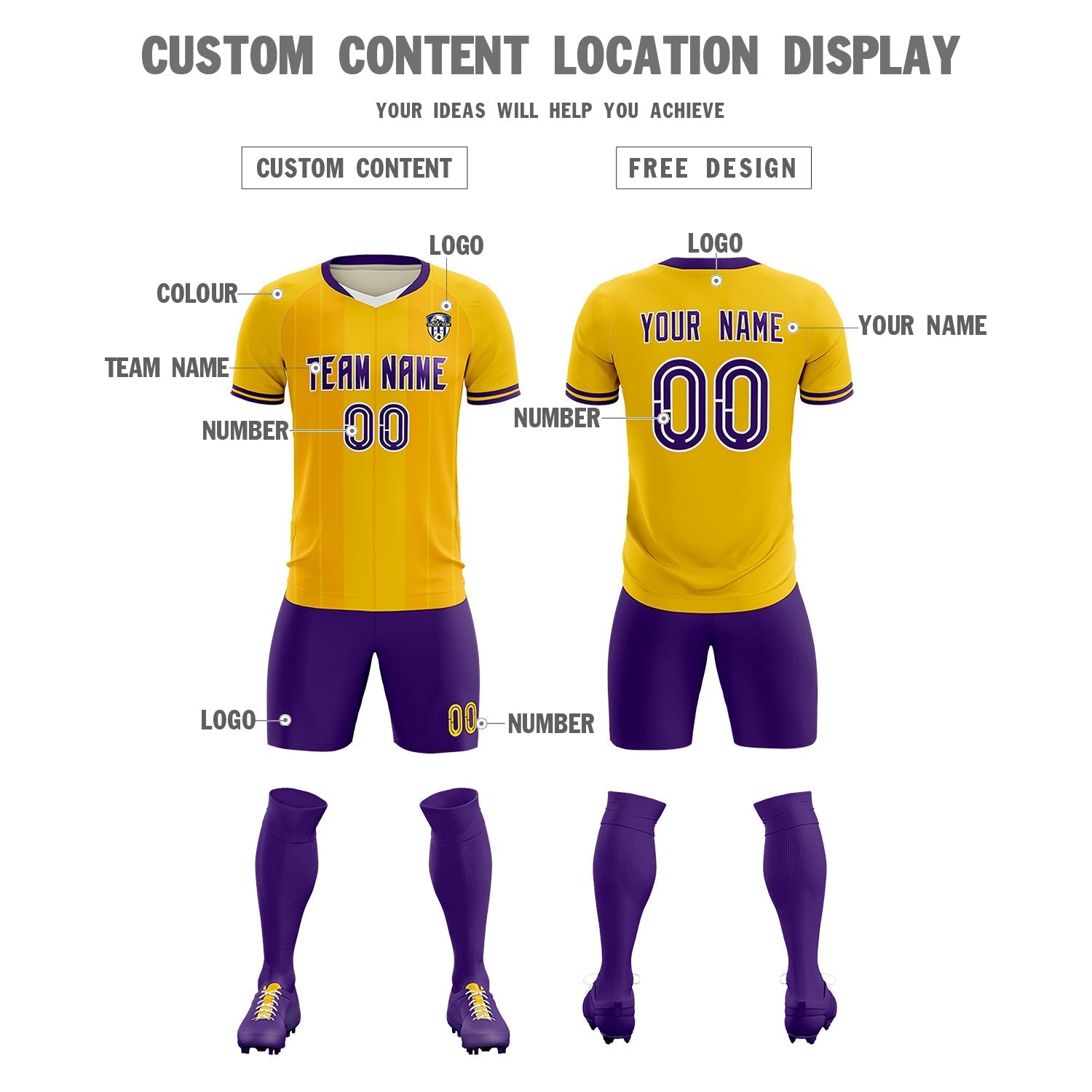Custom Gold Classic Striped Personalized Soccer Tops/Sets Jersey