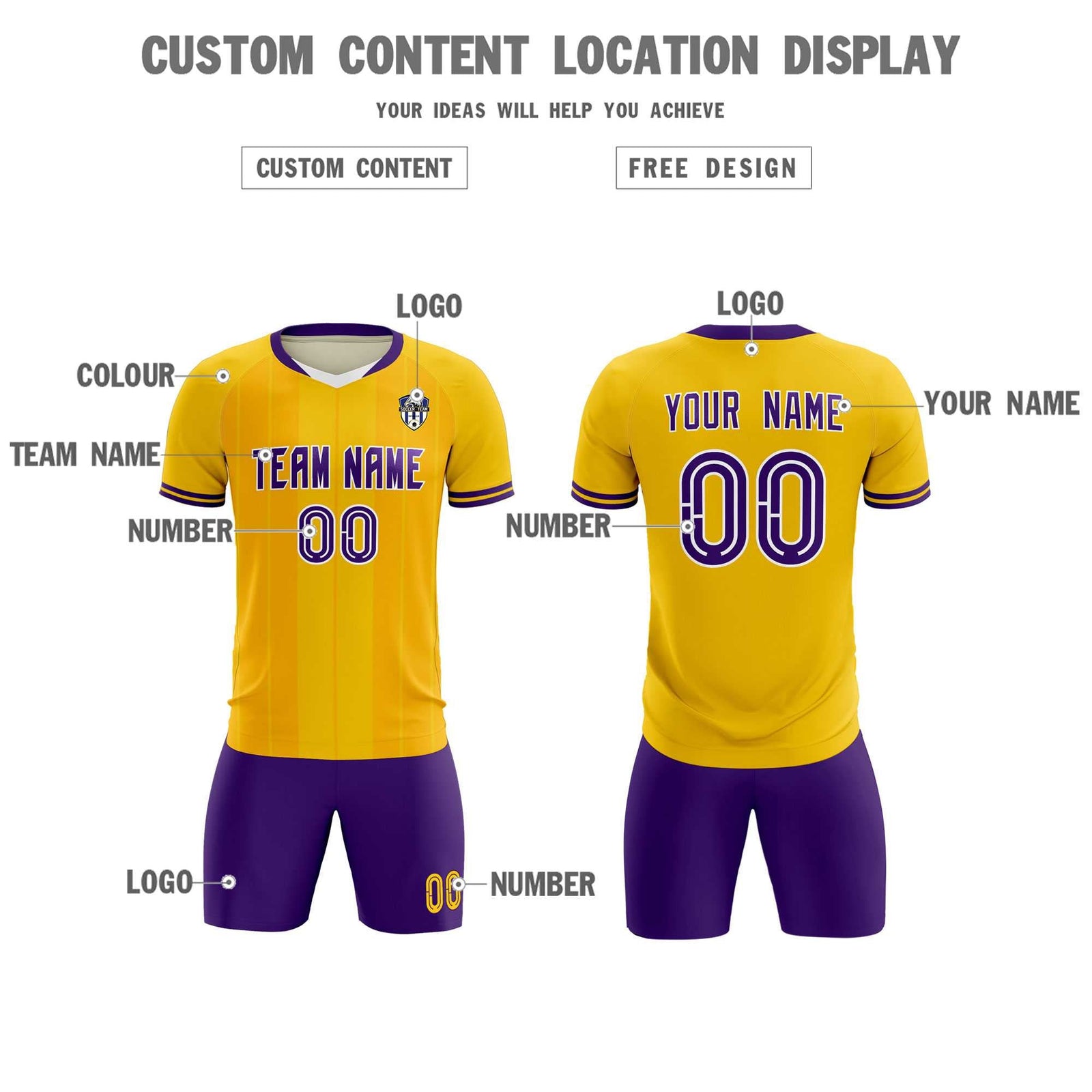 Custom Gold Classic Striped Personalized Soccer Tops/Sets Jersey