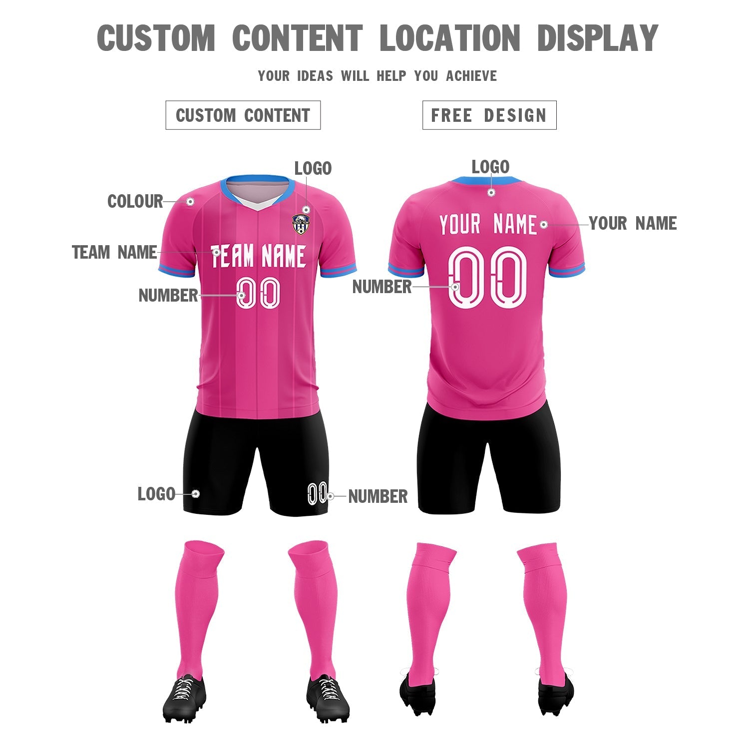 Custom Pink Classic Striped Personalized Soccer Tops/Sets Jersey