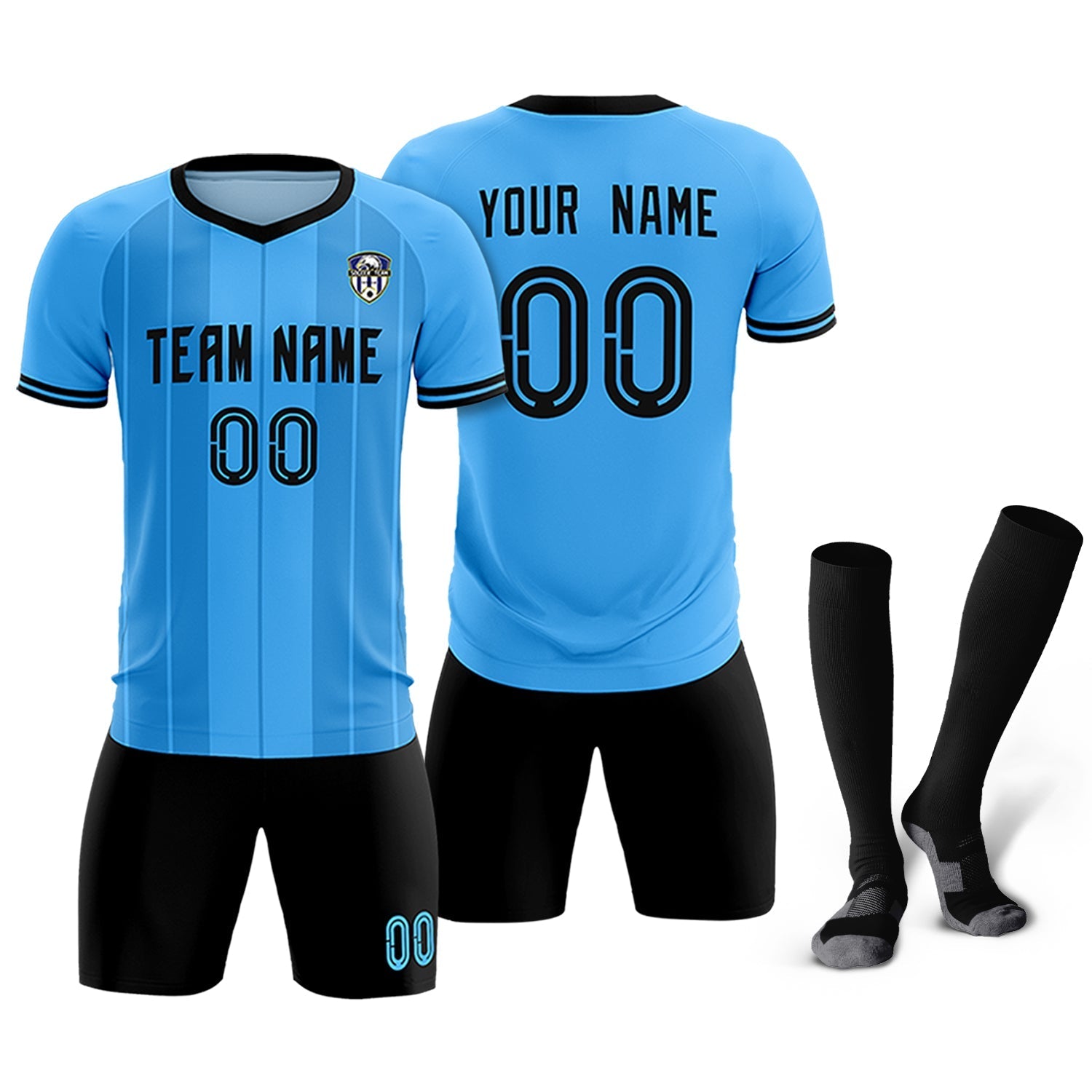 Custom Powder Blue Classic Striped Personalized Soccer Tops/Sets Jersey