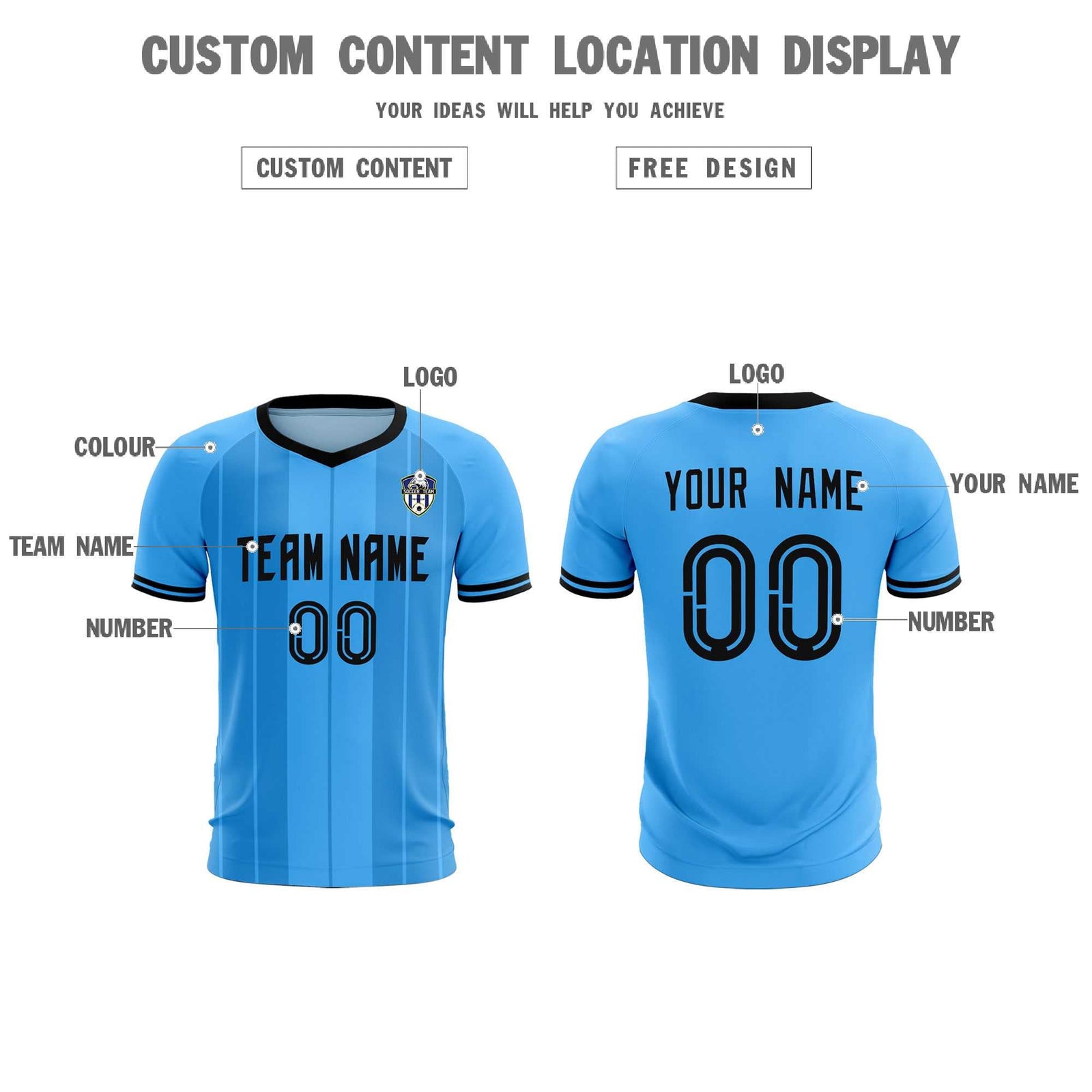Custom Powder Blue Classic Striped Personalized Soccer Tops/Sets Jersey