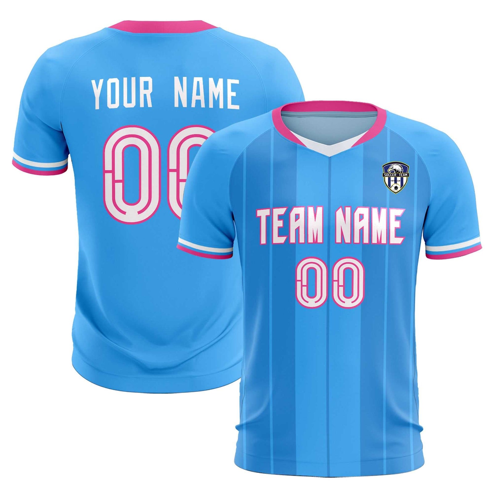 Custom Powder Blue Classic Striped Personalized Soccer Tops/Sets Jersey